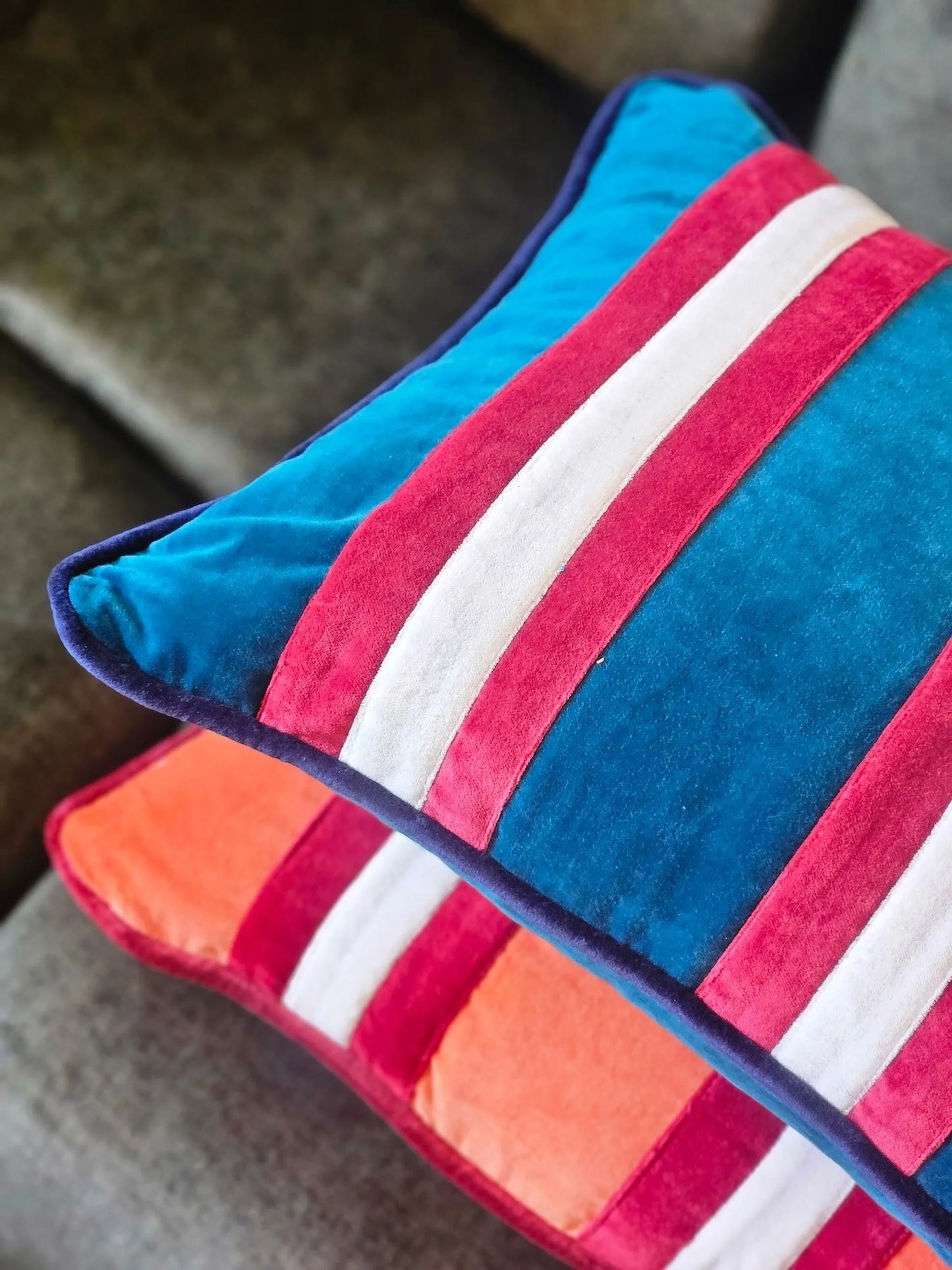 striped velvet cushion (60cm x 40cm)