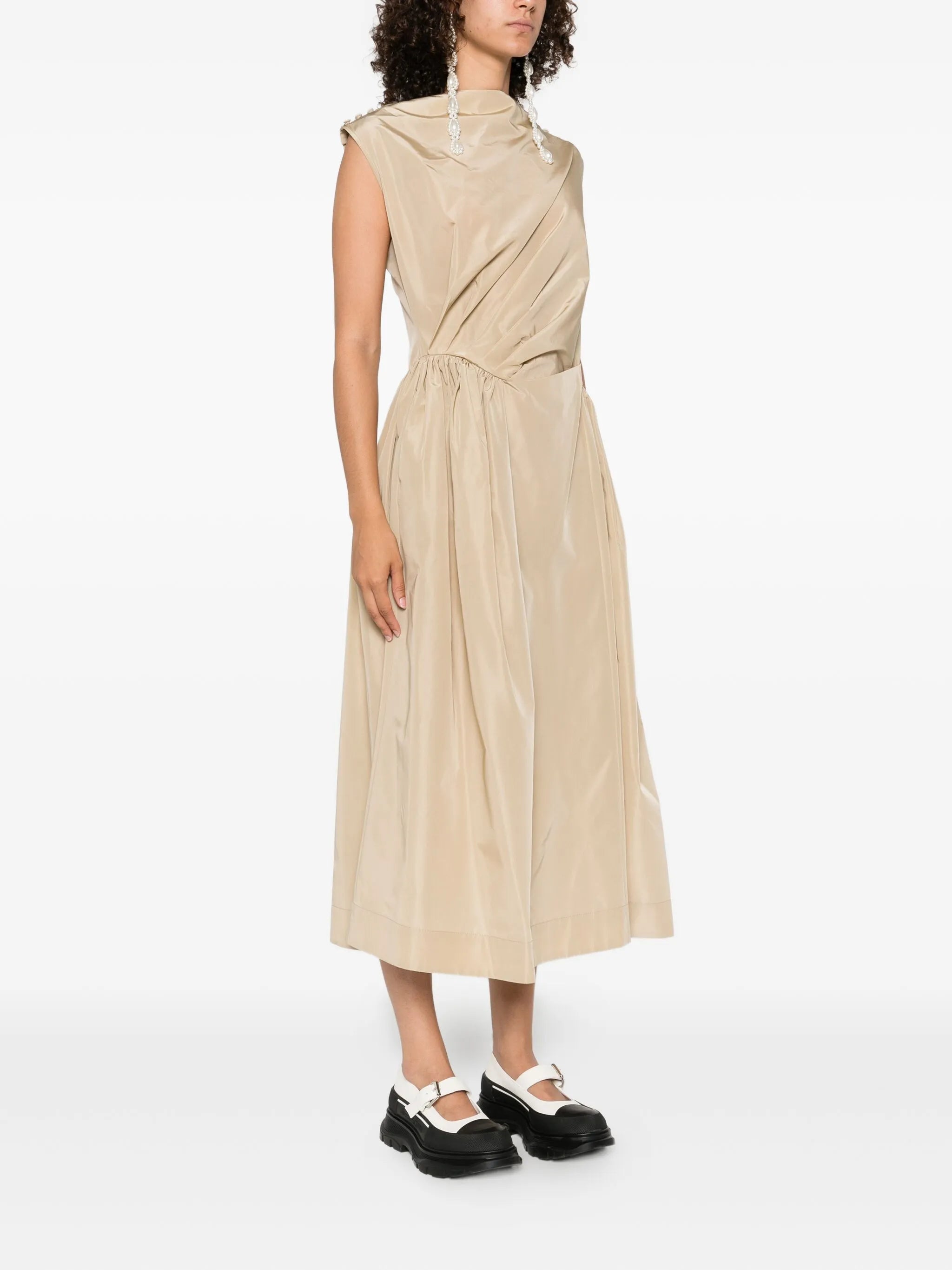 draped-detail midi dress