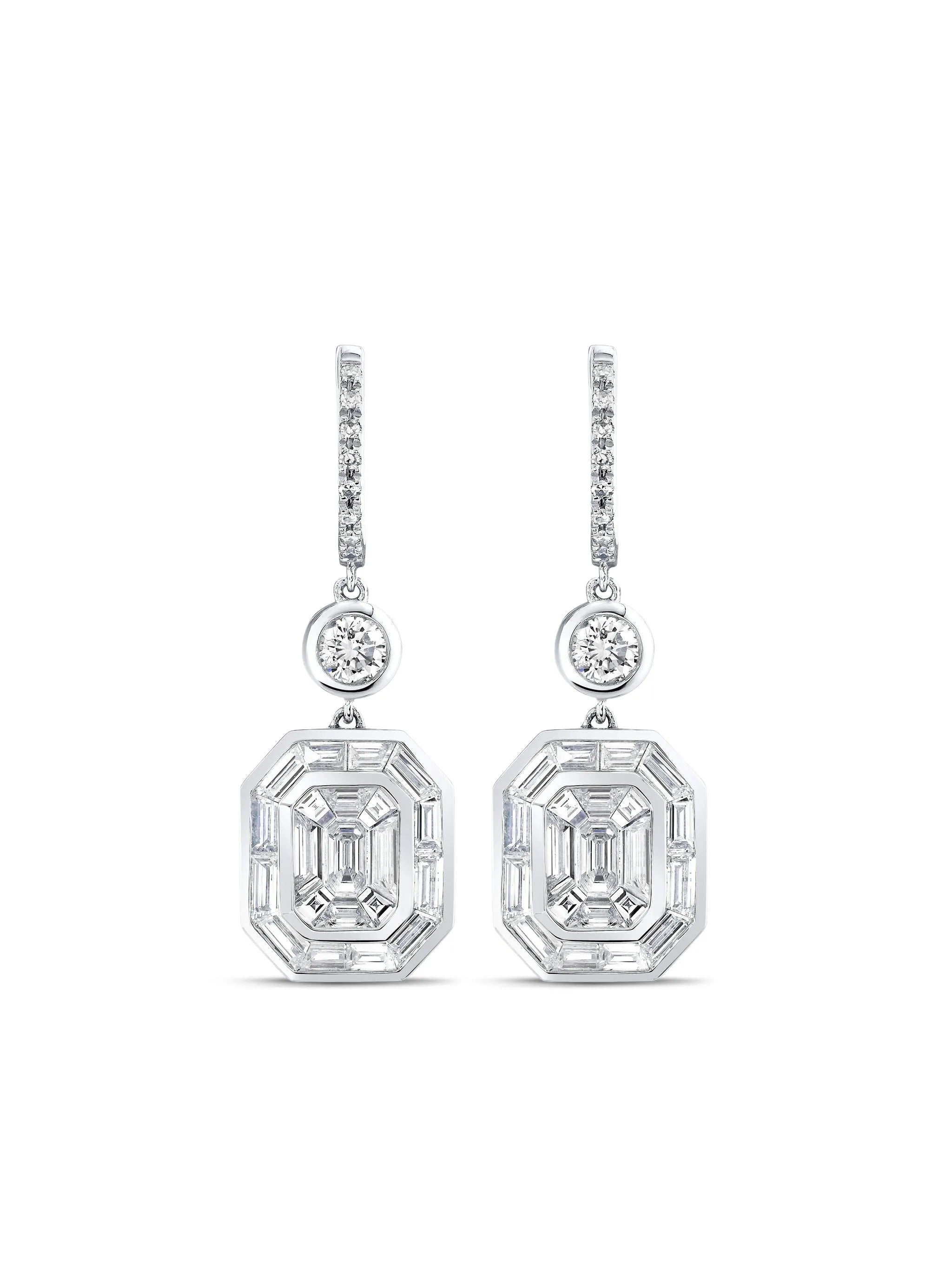 18K white gold Illusion diamond drop earrings