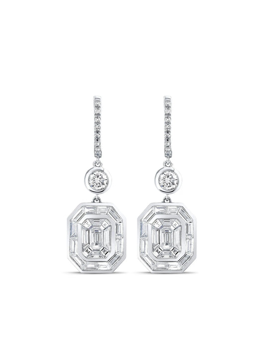 18K white gold Illusion diamond drop earrings