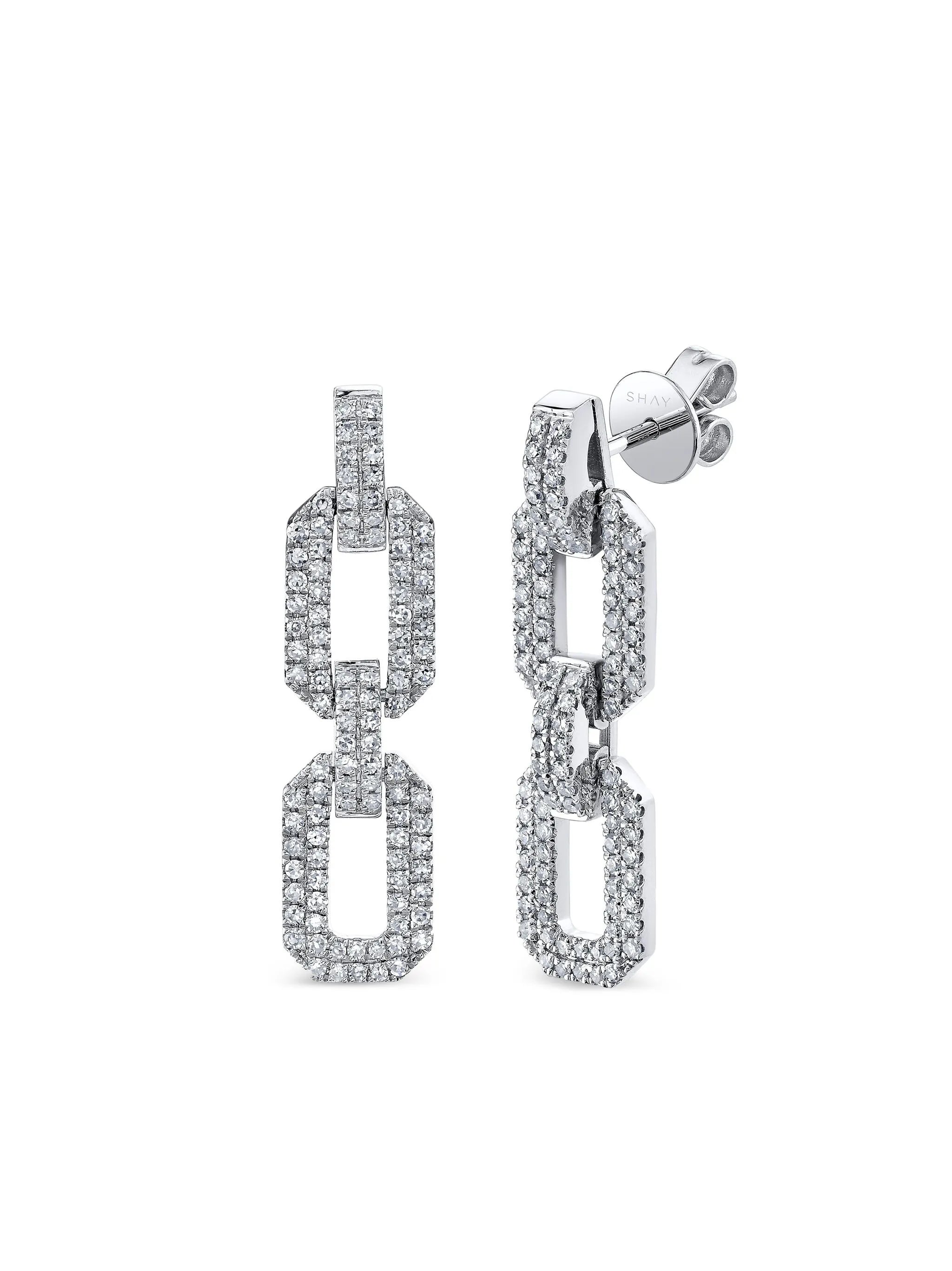18K white gold Flat Geo Link diamond earrings