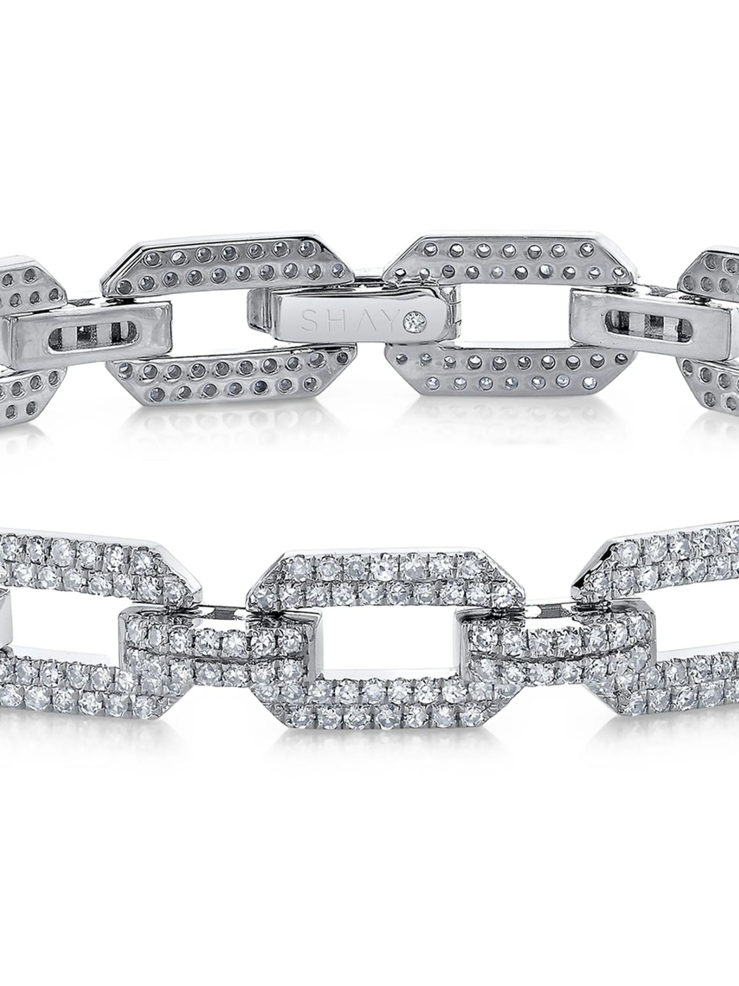 18CT white gold flat geo link diamond bracelet