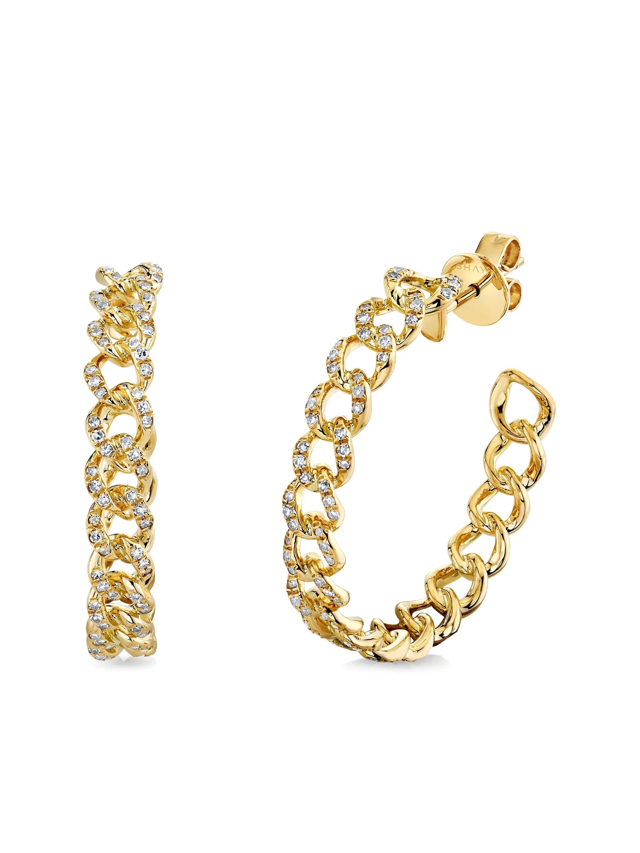18K yellow gold Páve Link diamond hoop earrings