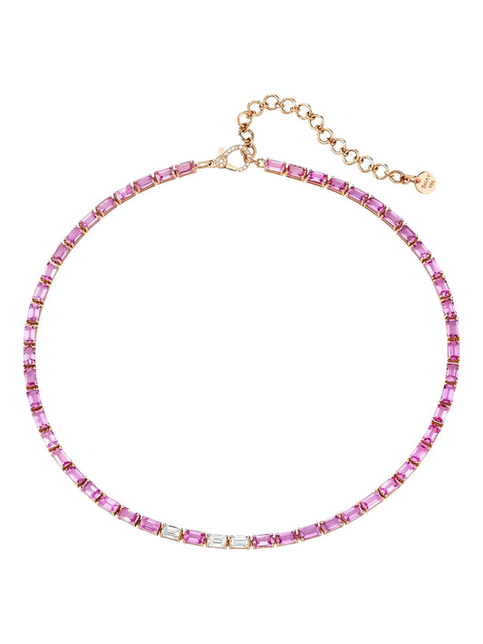 18K rose gold pink sapphire and diamond tennis necklace
