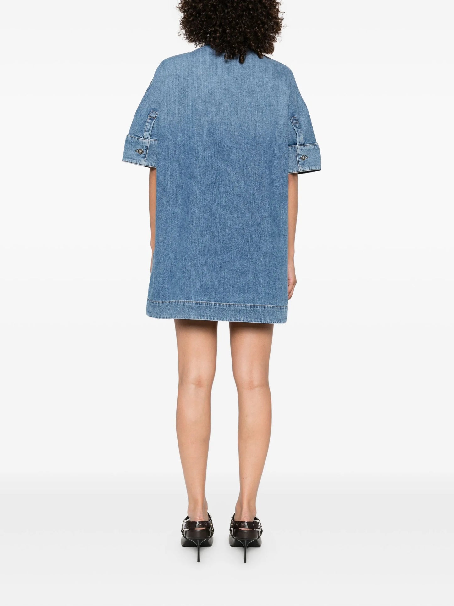 embroidered button-placket mini dress
