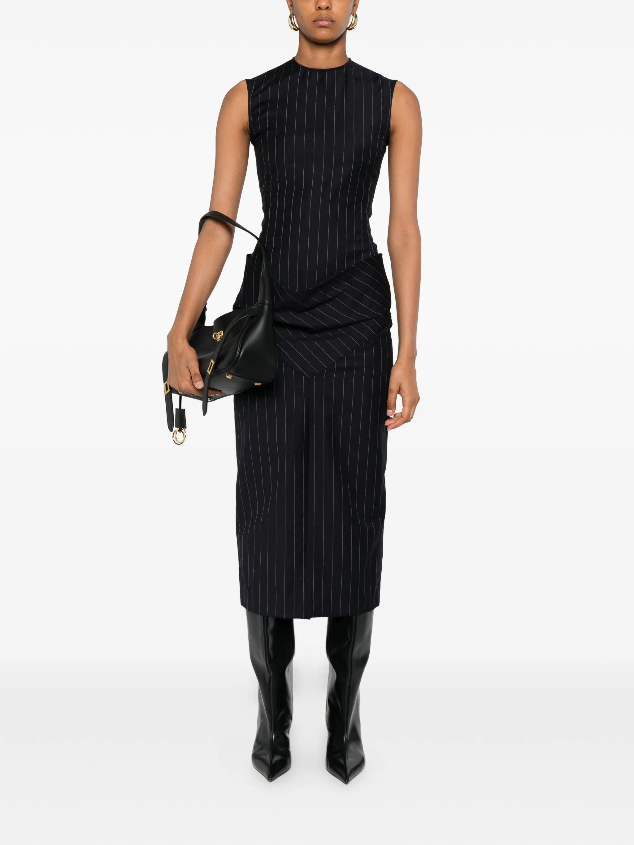 striped-patern sleeveless midi dress
