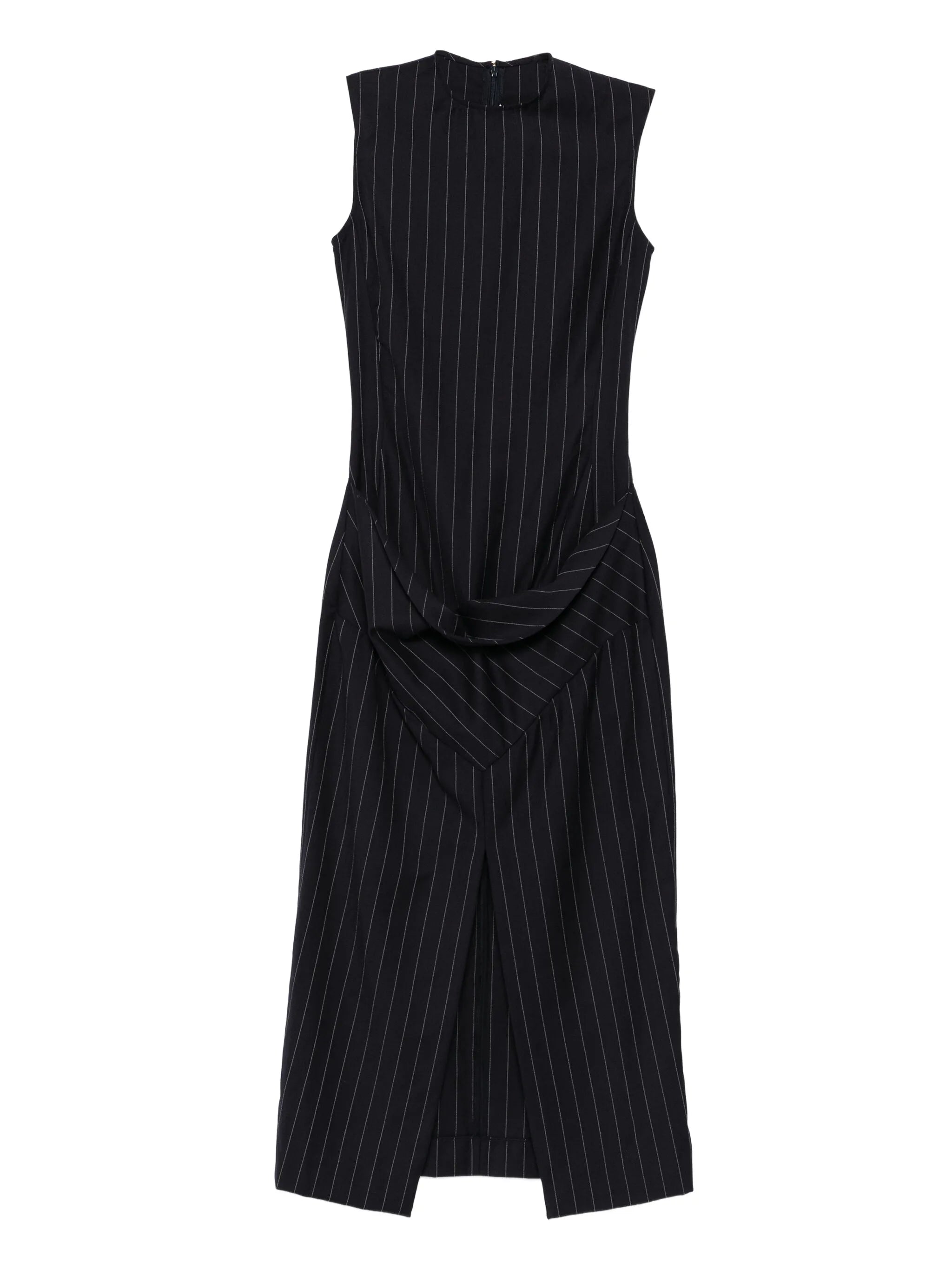 striped-patern sleeveless midi dress