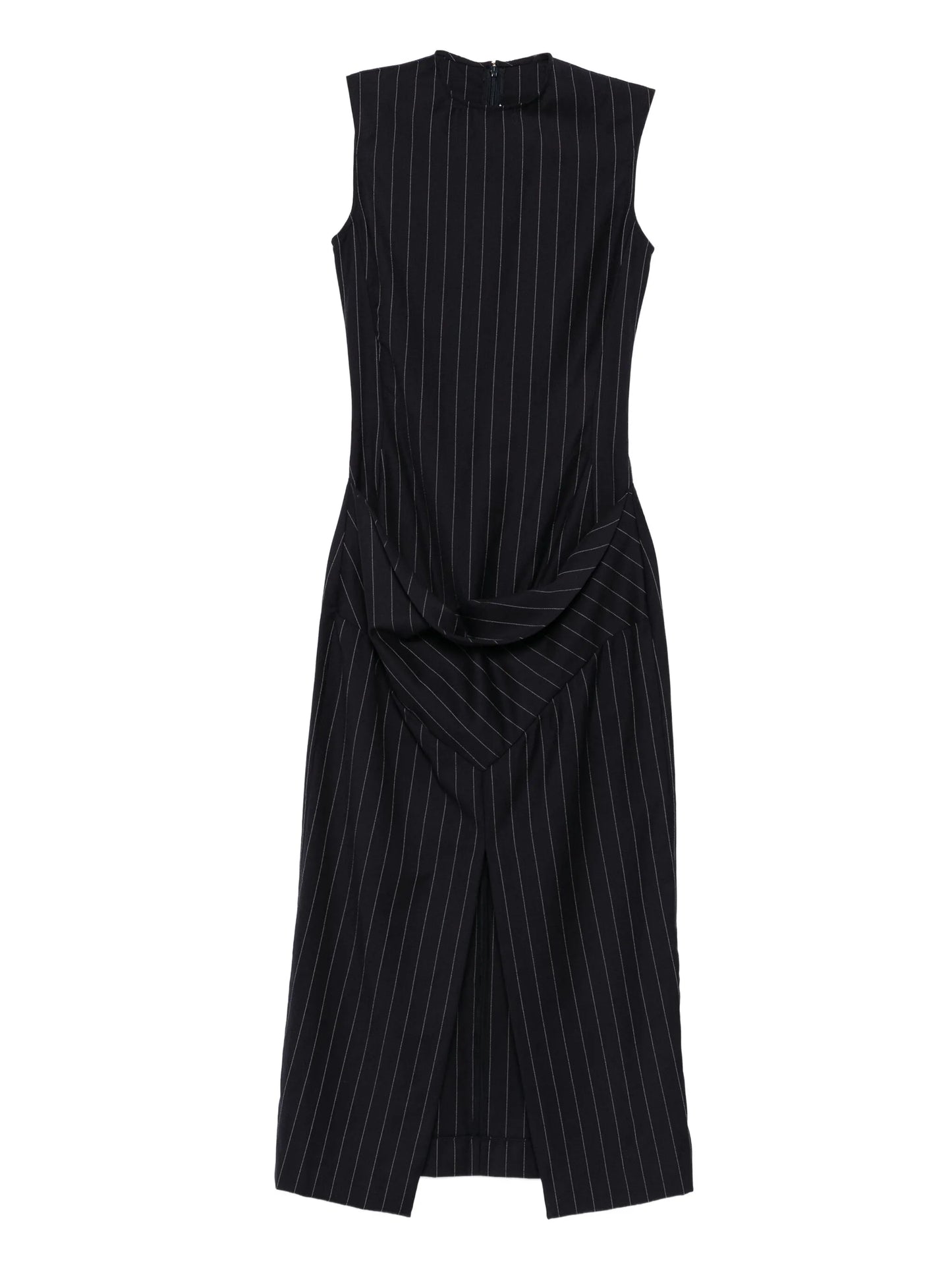 striped-patern sleeveless midi dress