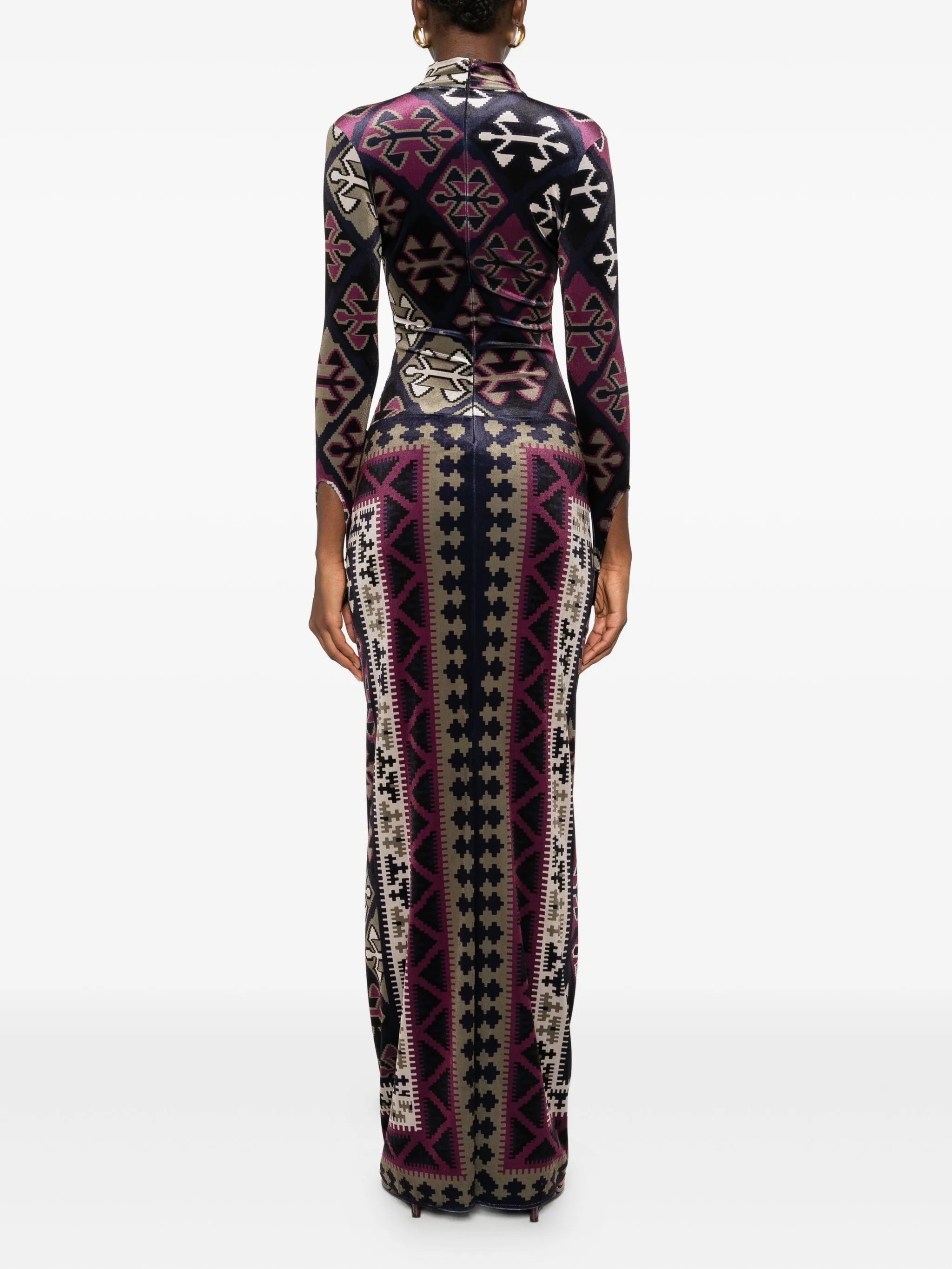 carpet-printed velvet maxi dress