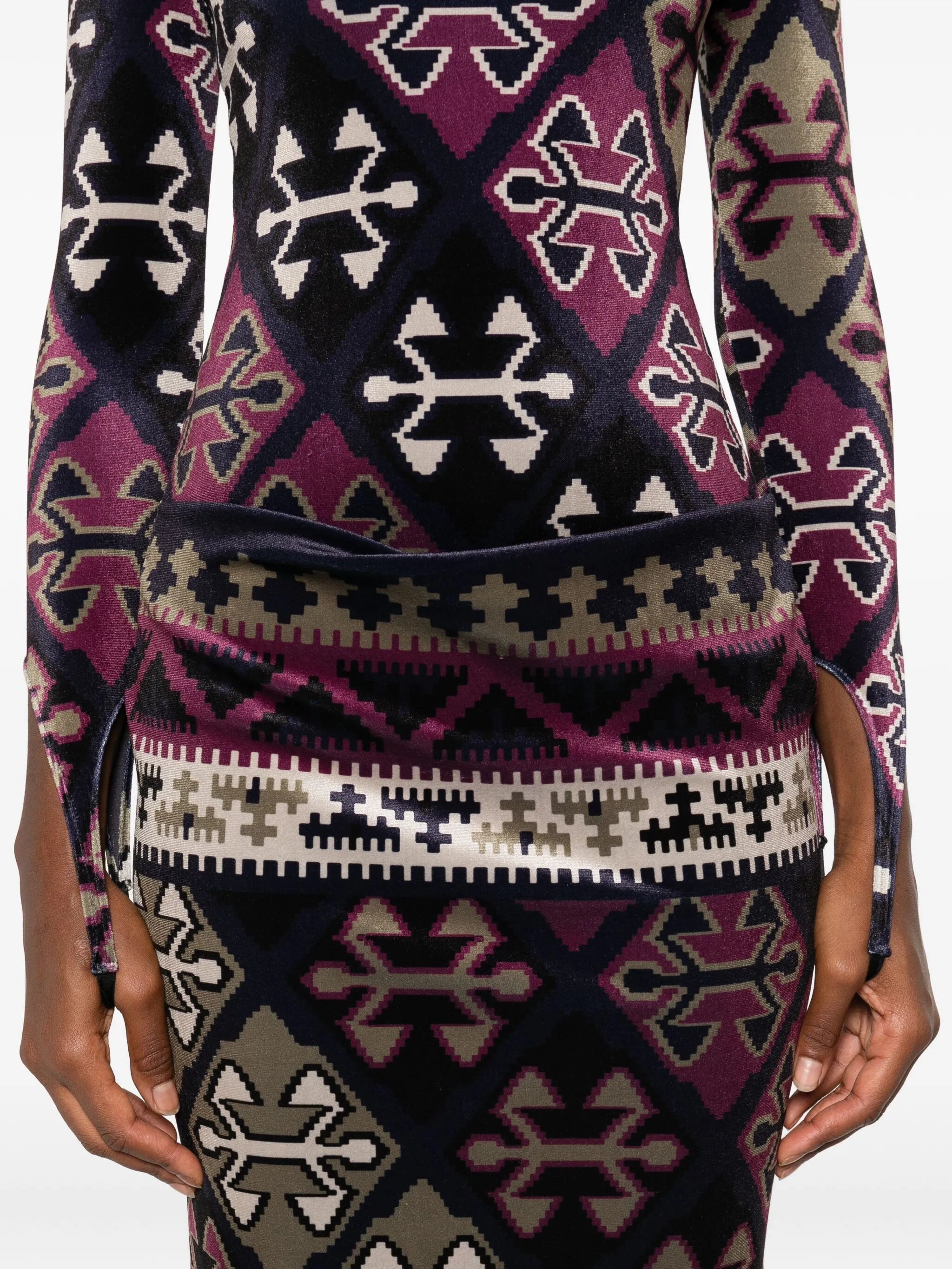 carpet-printed velvet maxi dress