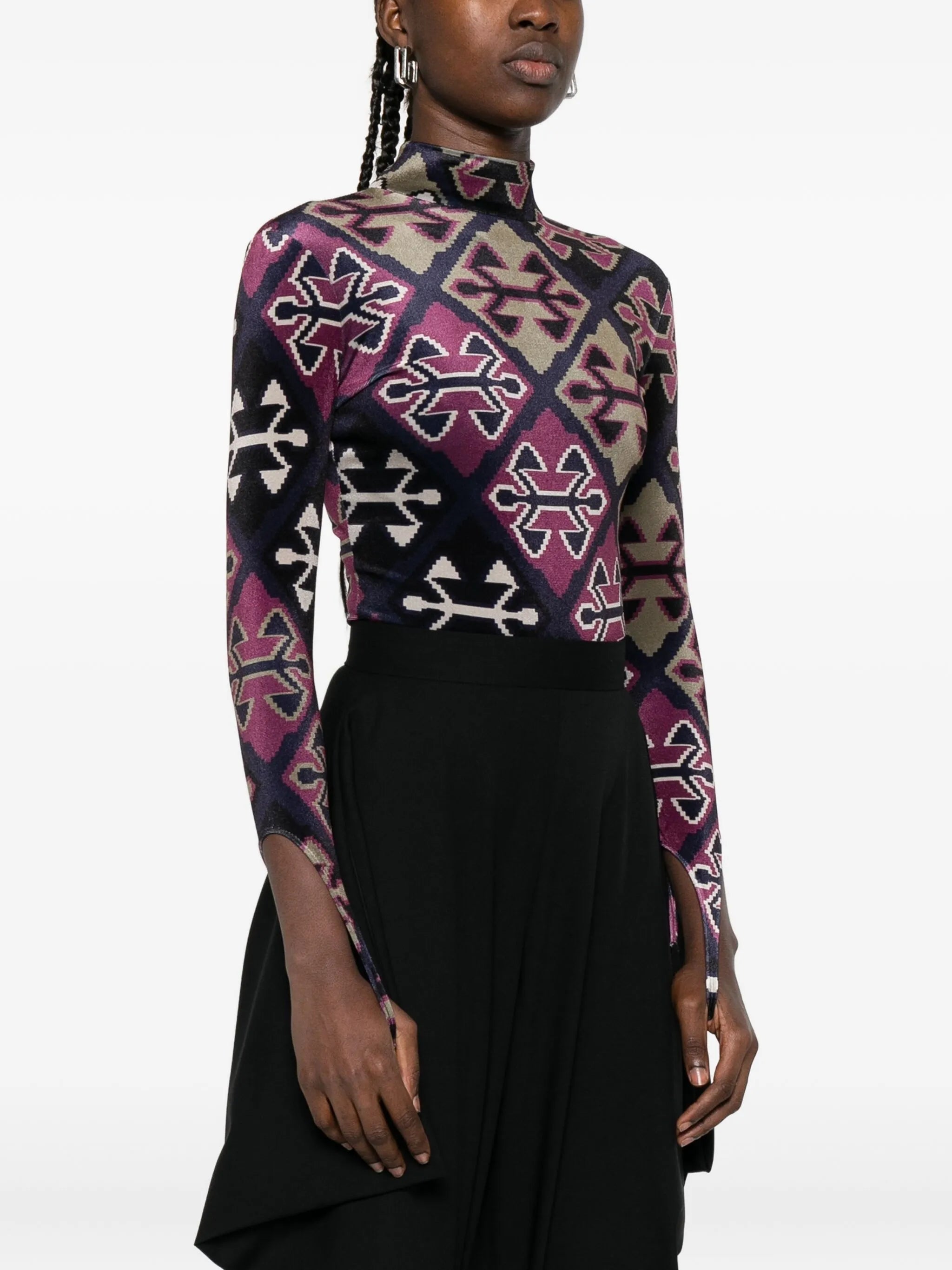 geometric-print velvet bodysuit