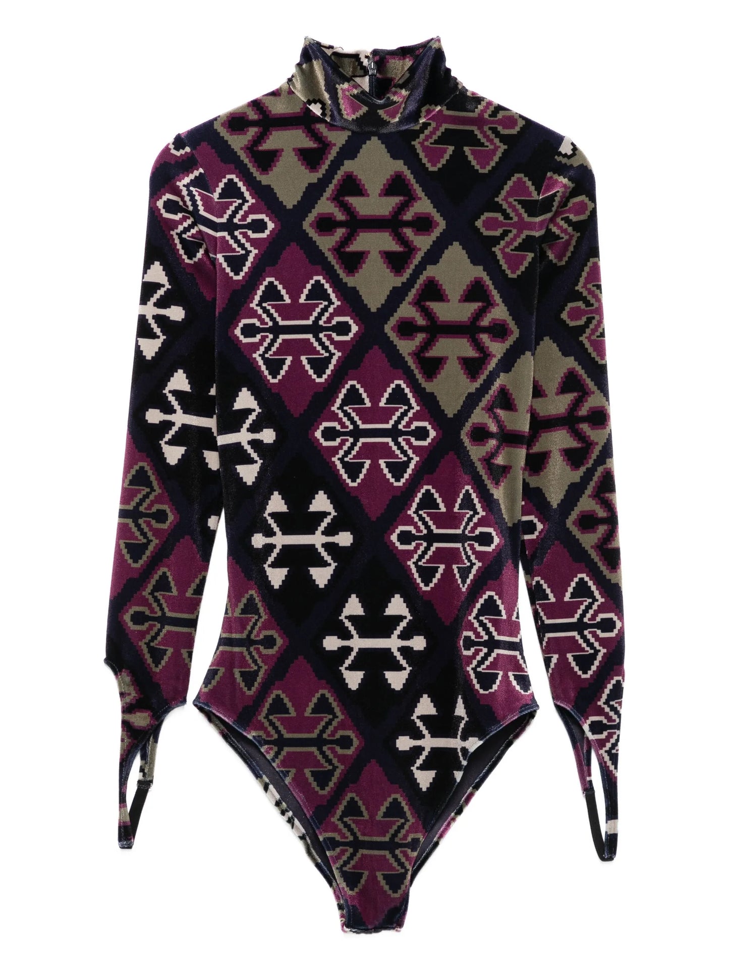 geometric-print velvet bodysuit