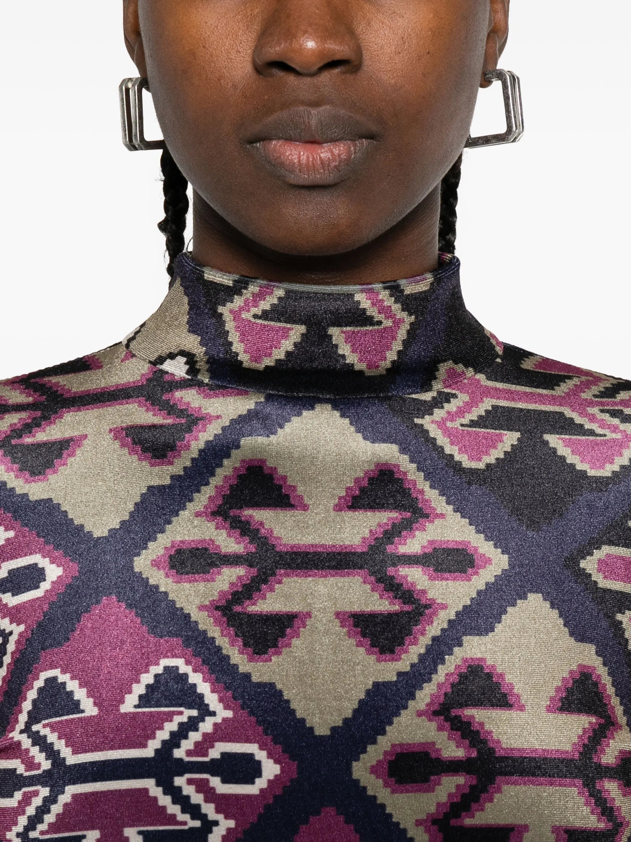 geometric-print velvet bodysuit