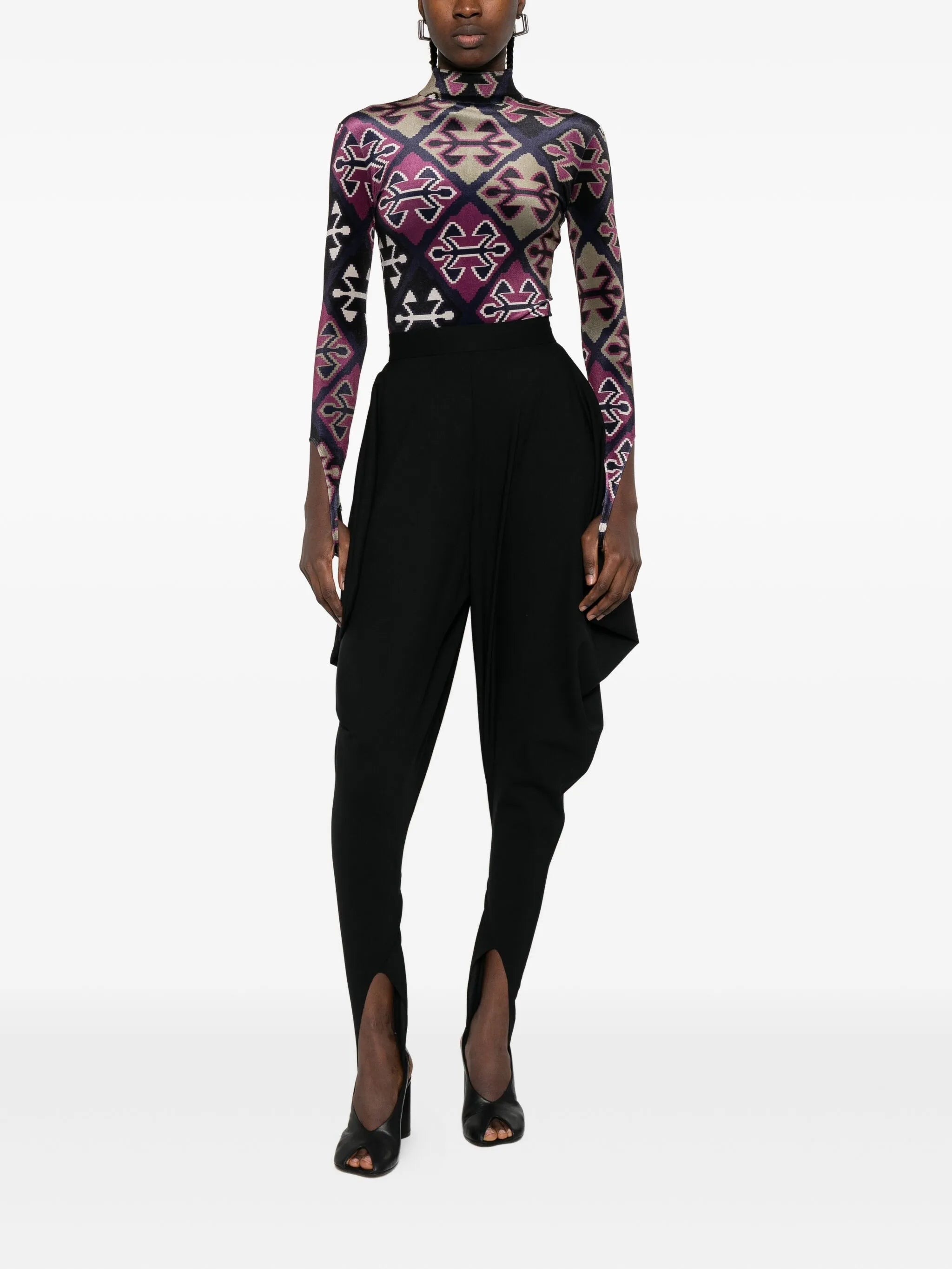 geometric-print velvet bodysuit