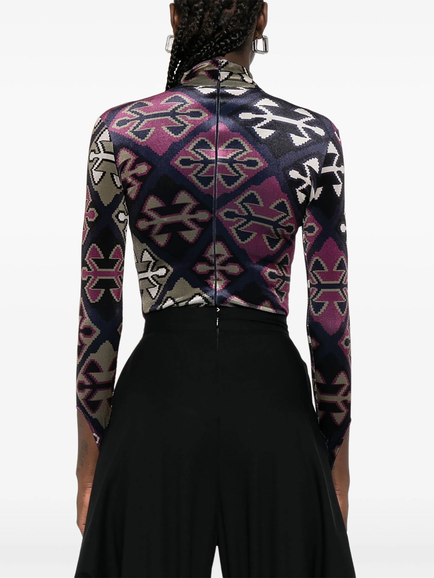 geometric-print velvet bodysuit