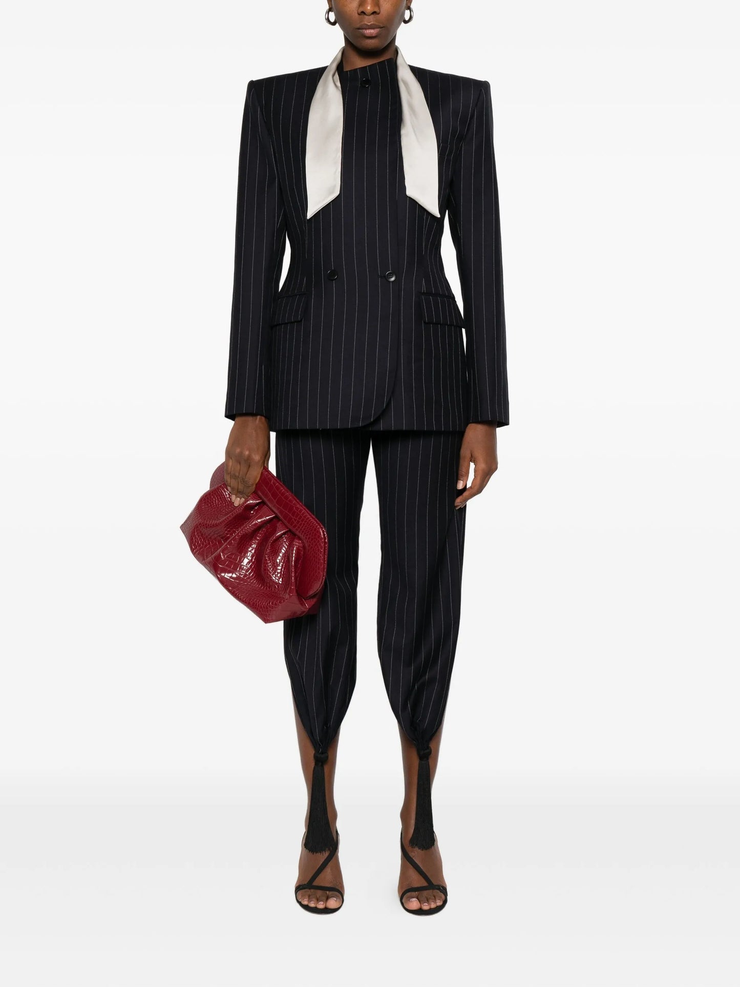 pinstripe tasselled trousers