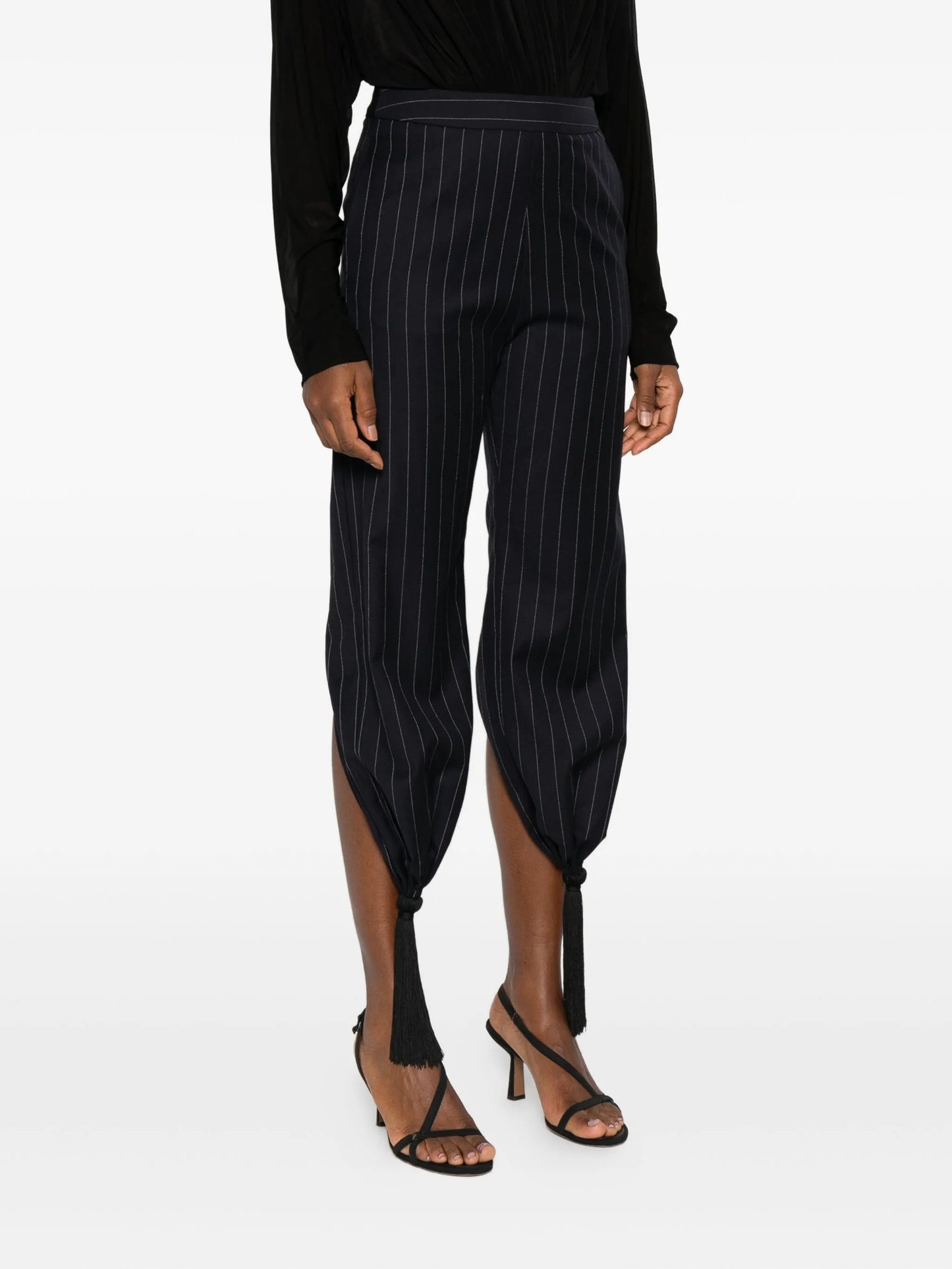pinstripe tasselled trousers