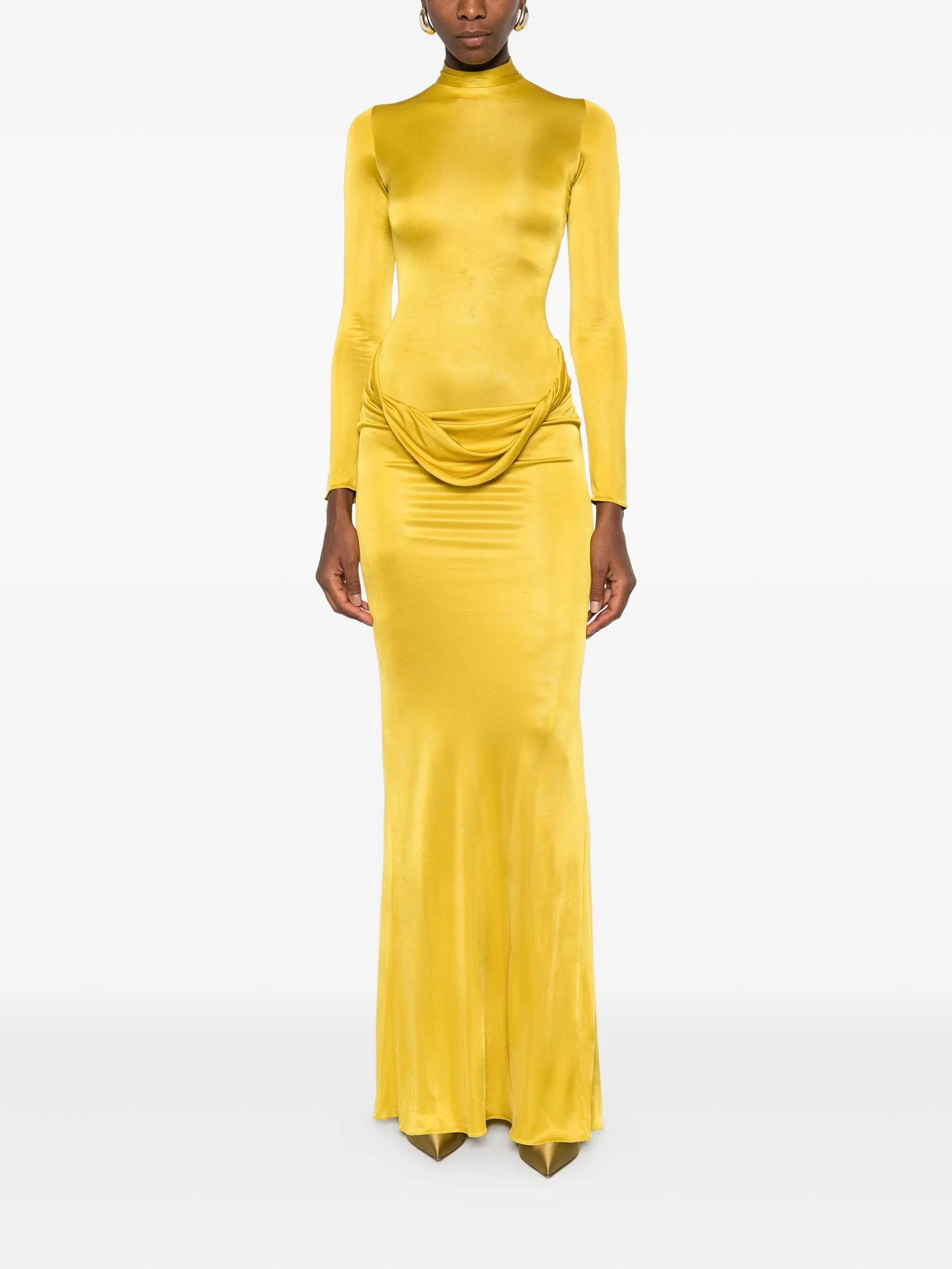 Caryatide high-neck draped maxi dress