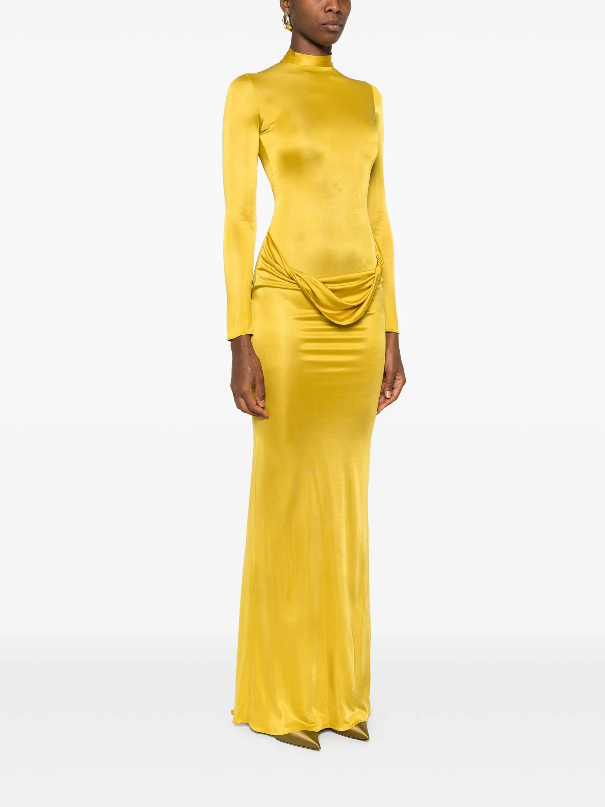 Caryatide high-neck draped maxi dress