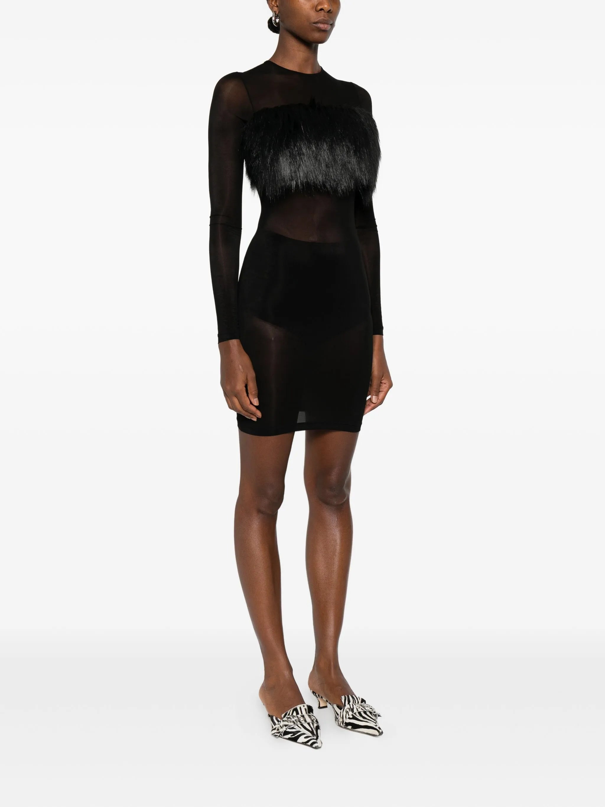 faux fur-trimmed mini dress