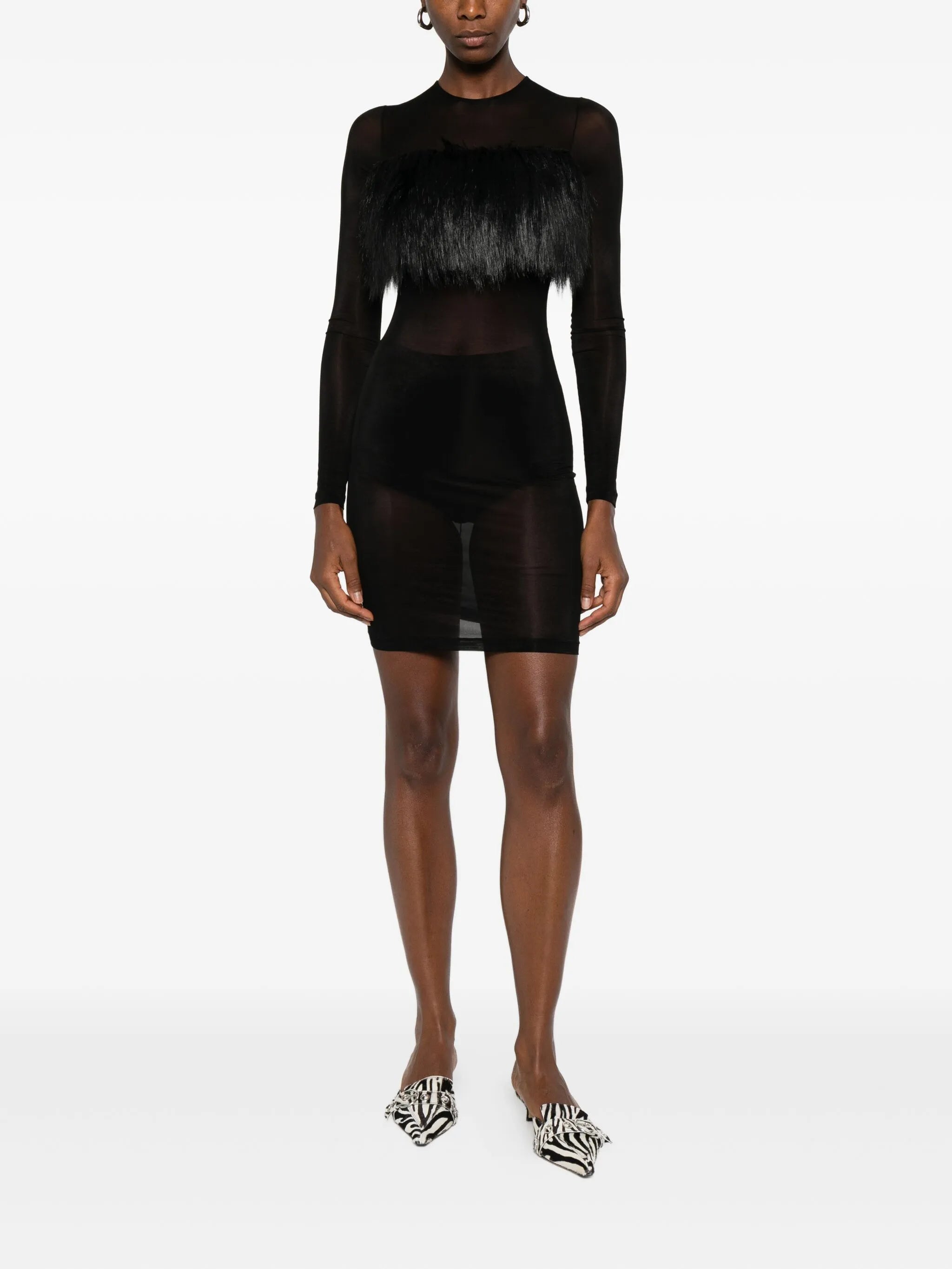 faux fur-trimmed mini dress