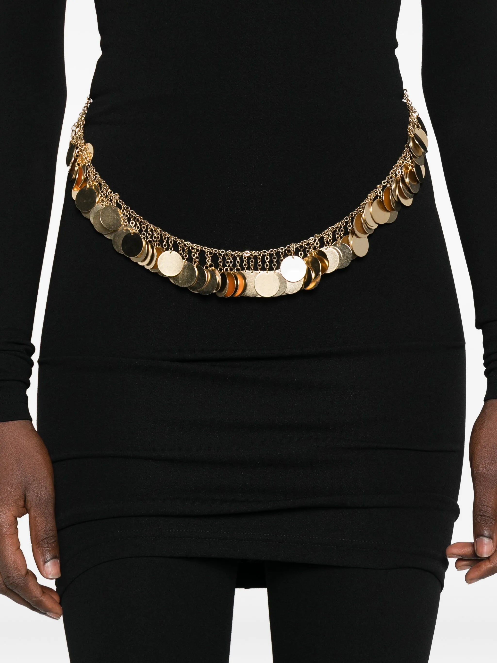 coin-embellished high-neck mini dress