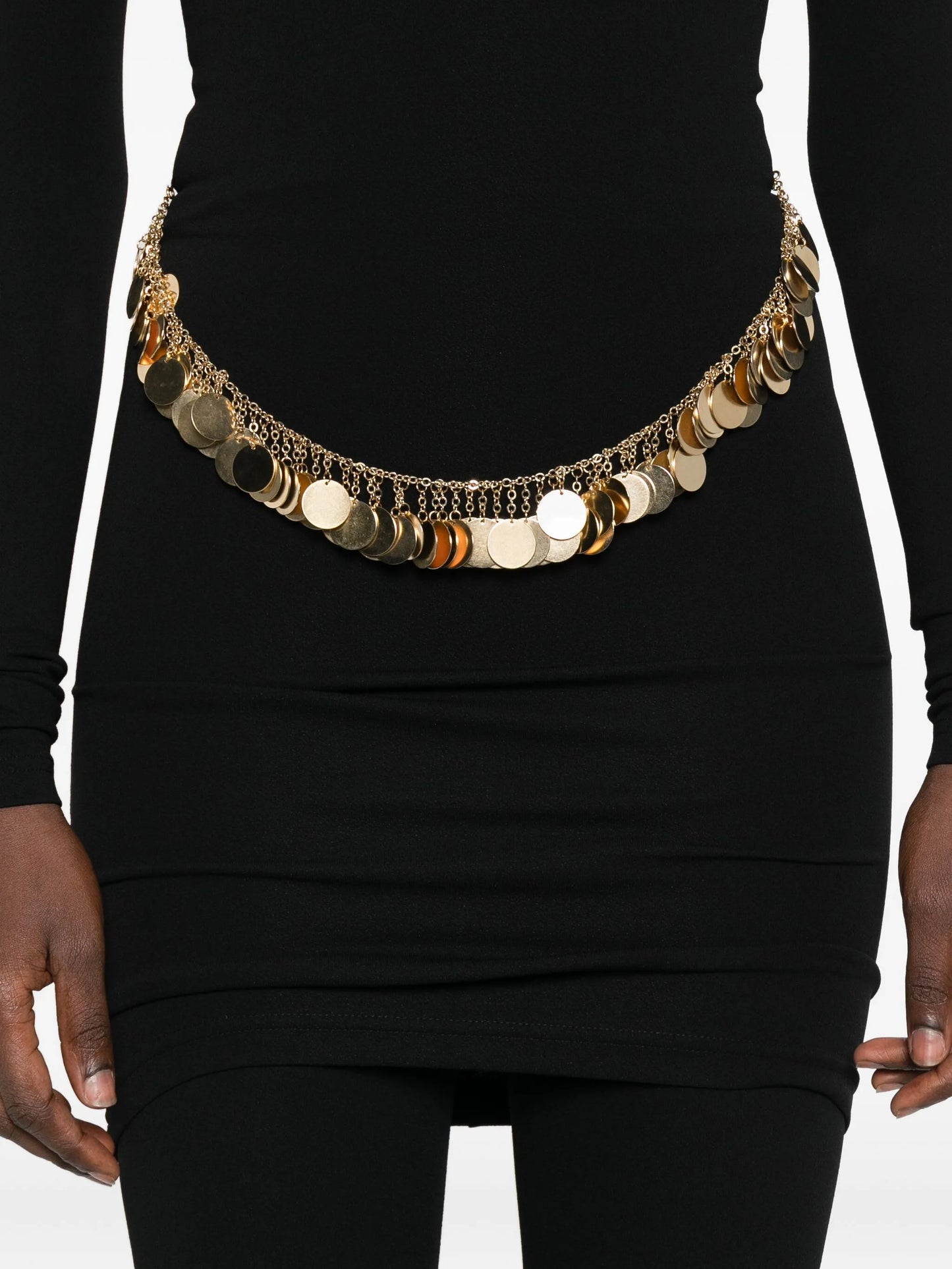 coin-embellished high-neck mini dress
