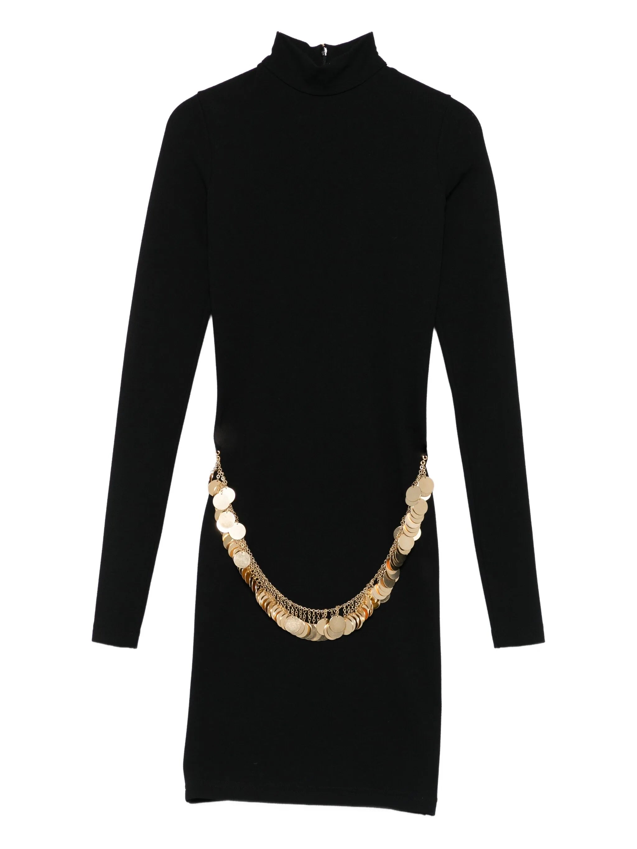 coin-embellished high-neck mini dress