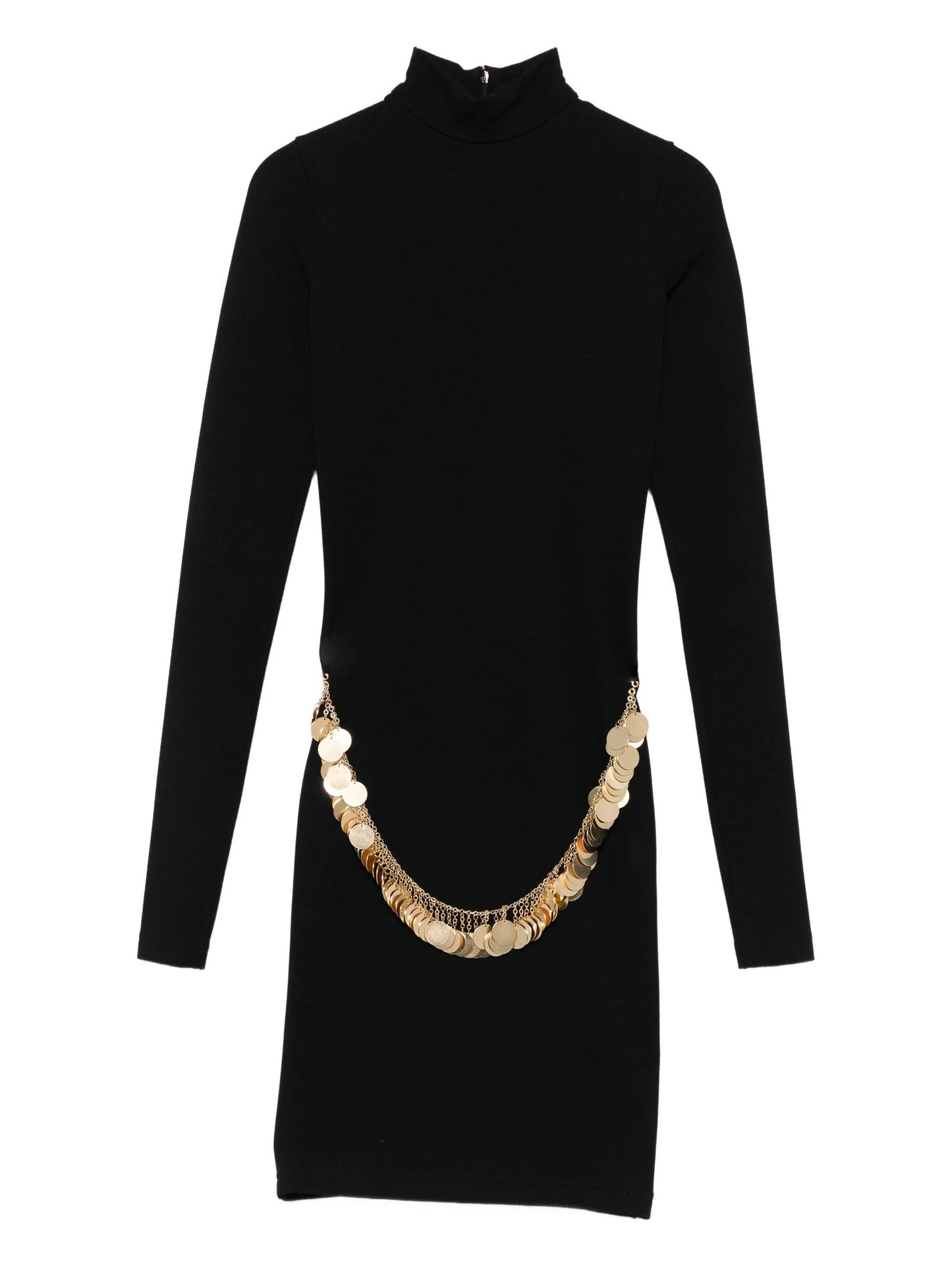 coin-embellished high-neck mini dress