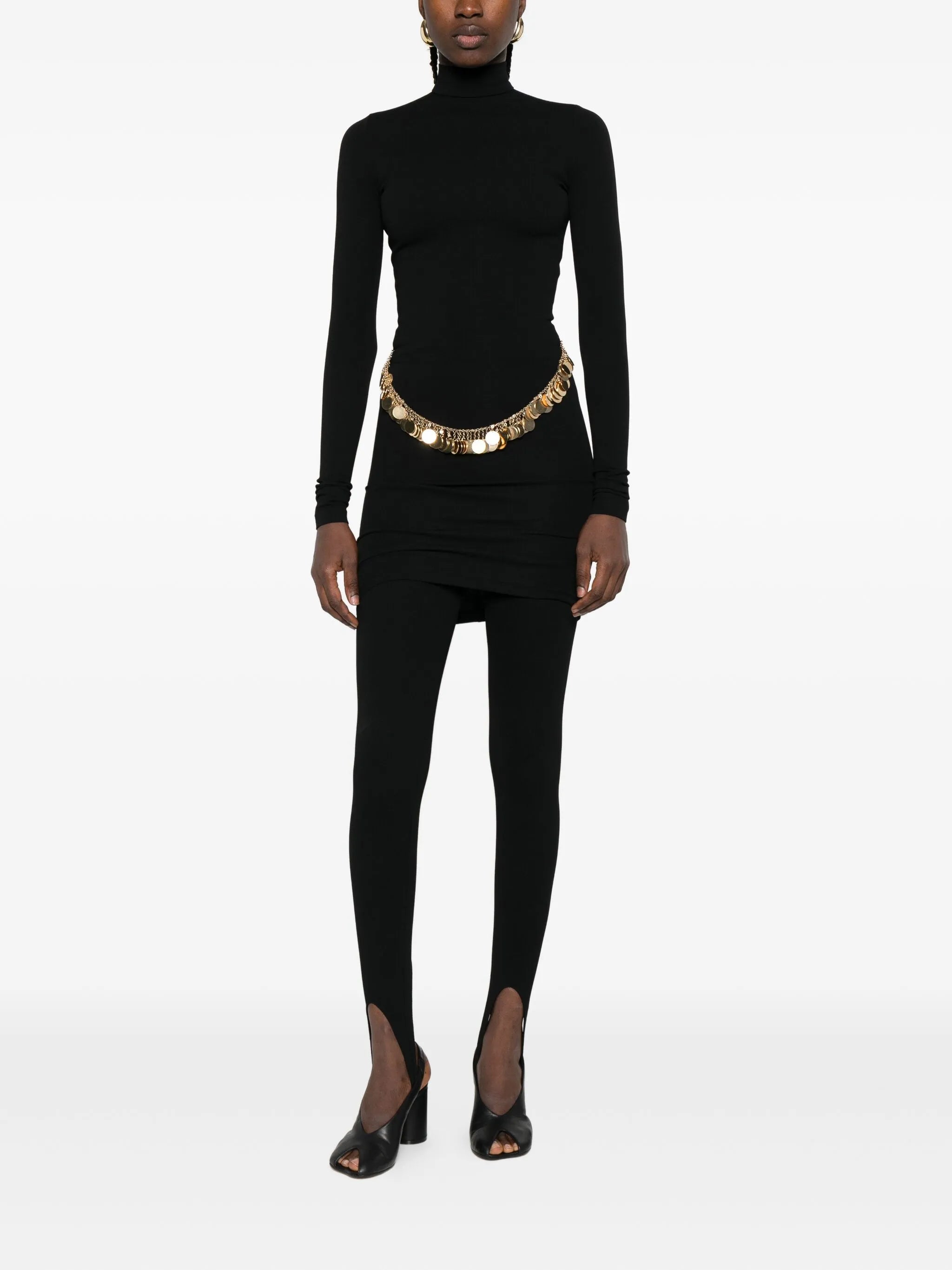 coin-embellished high-neck mini dress