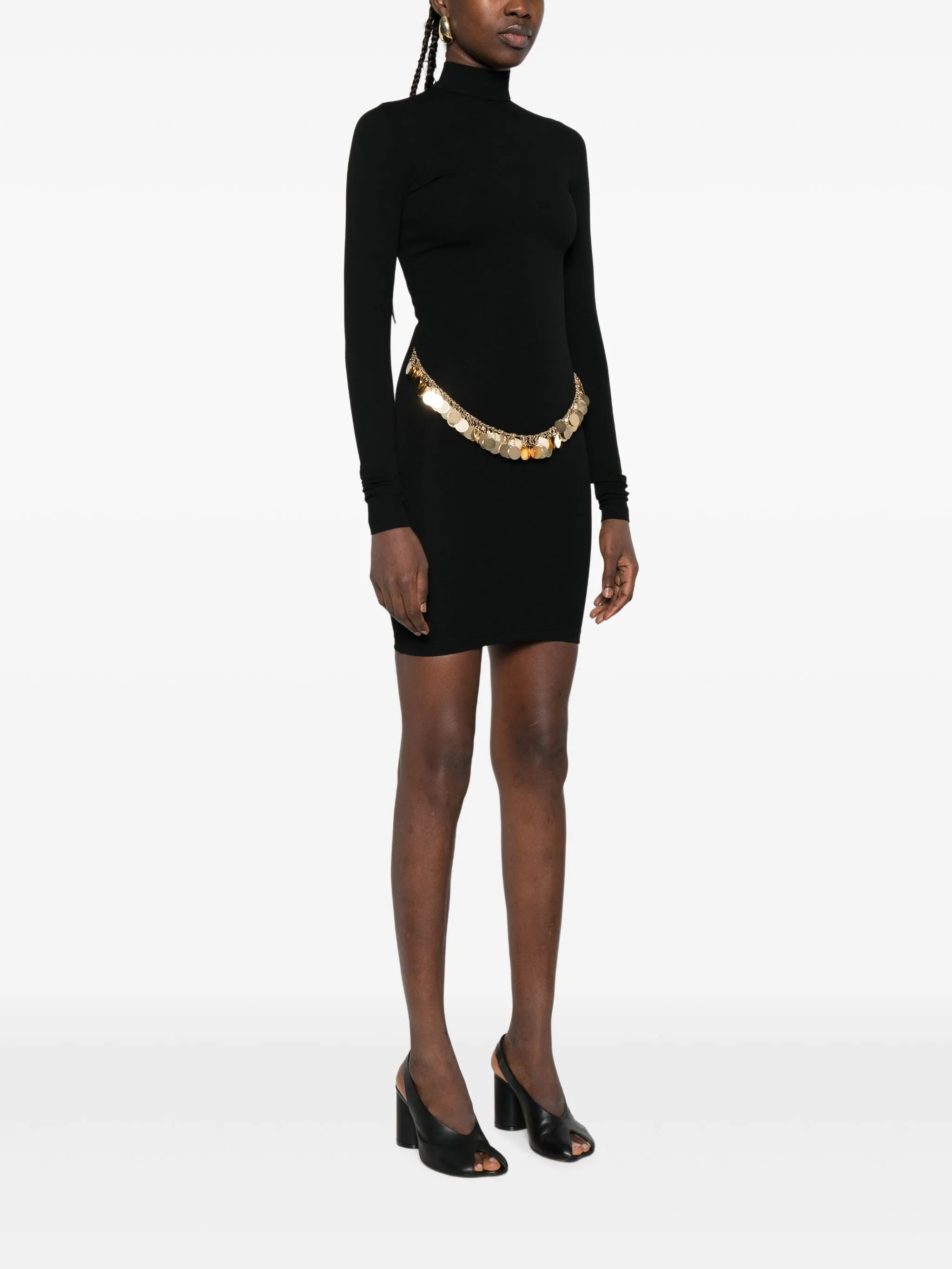 coin-embellished high-neck mini dress