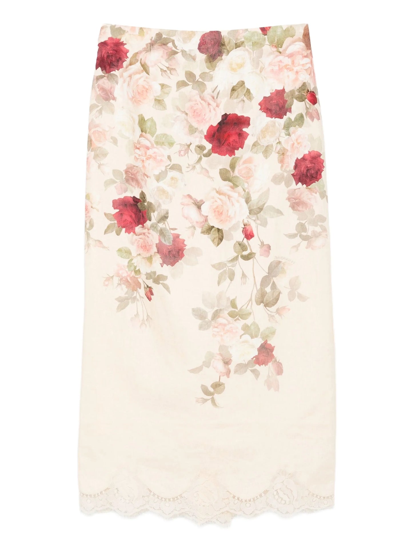 floral-print lace-trimmed skirt
