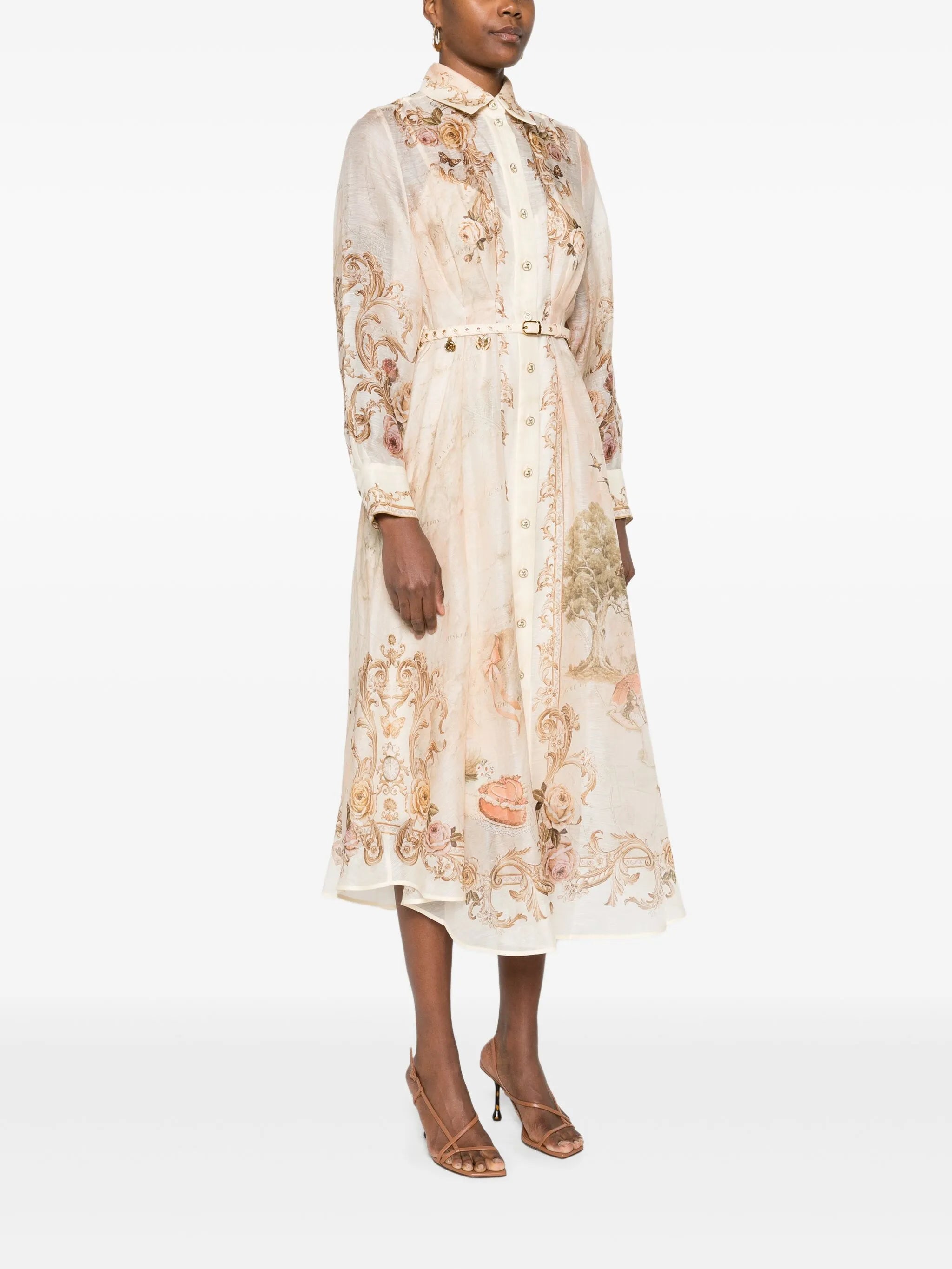 floral-print buttoned midi dress