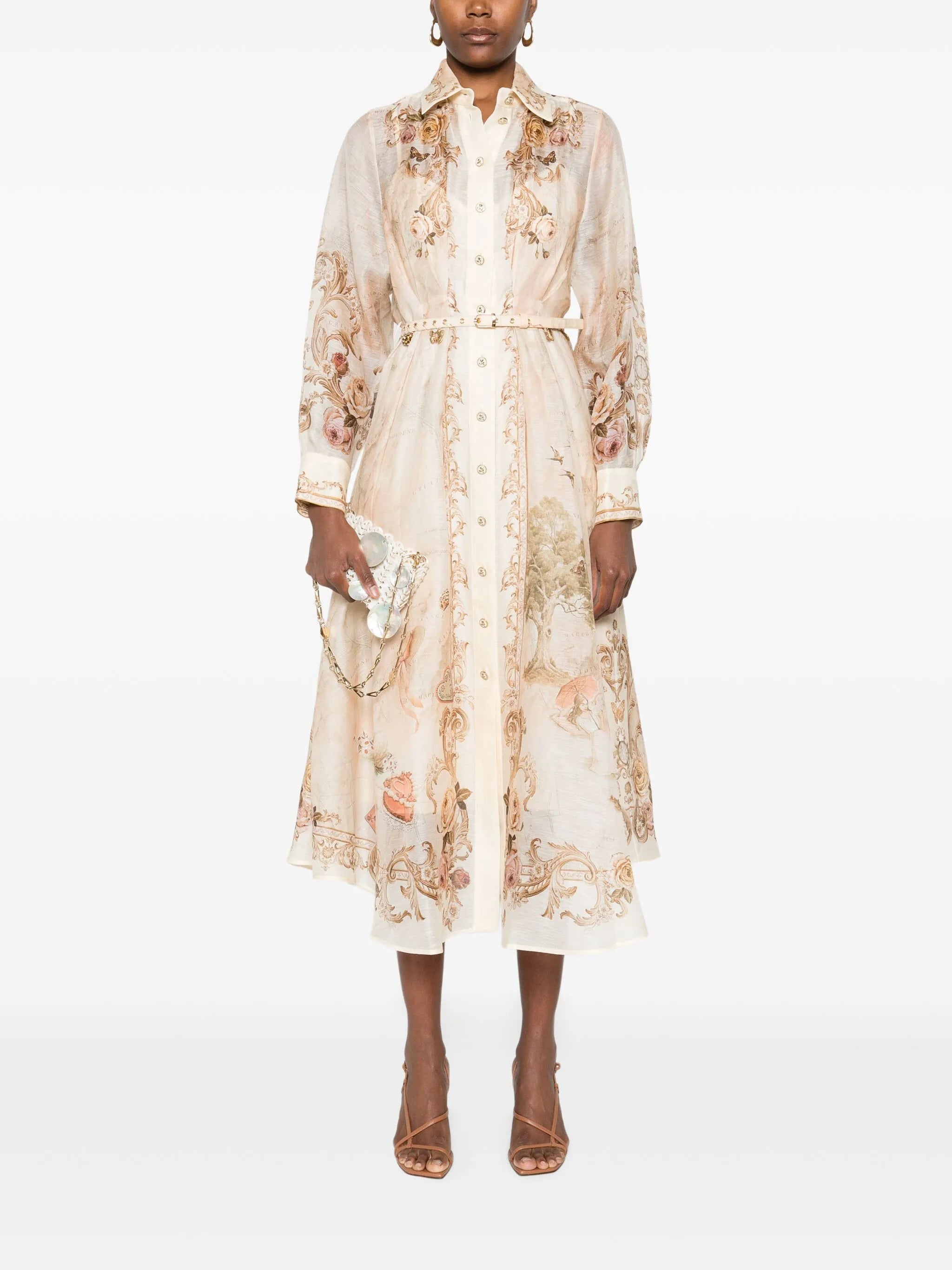 floral-print buttoned midi dress