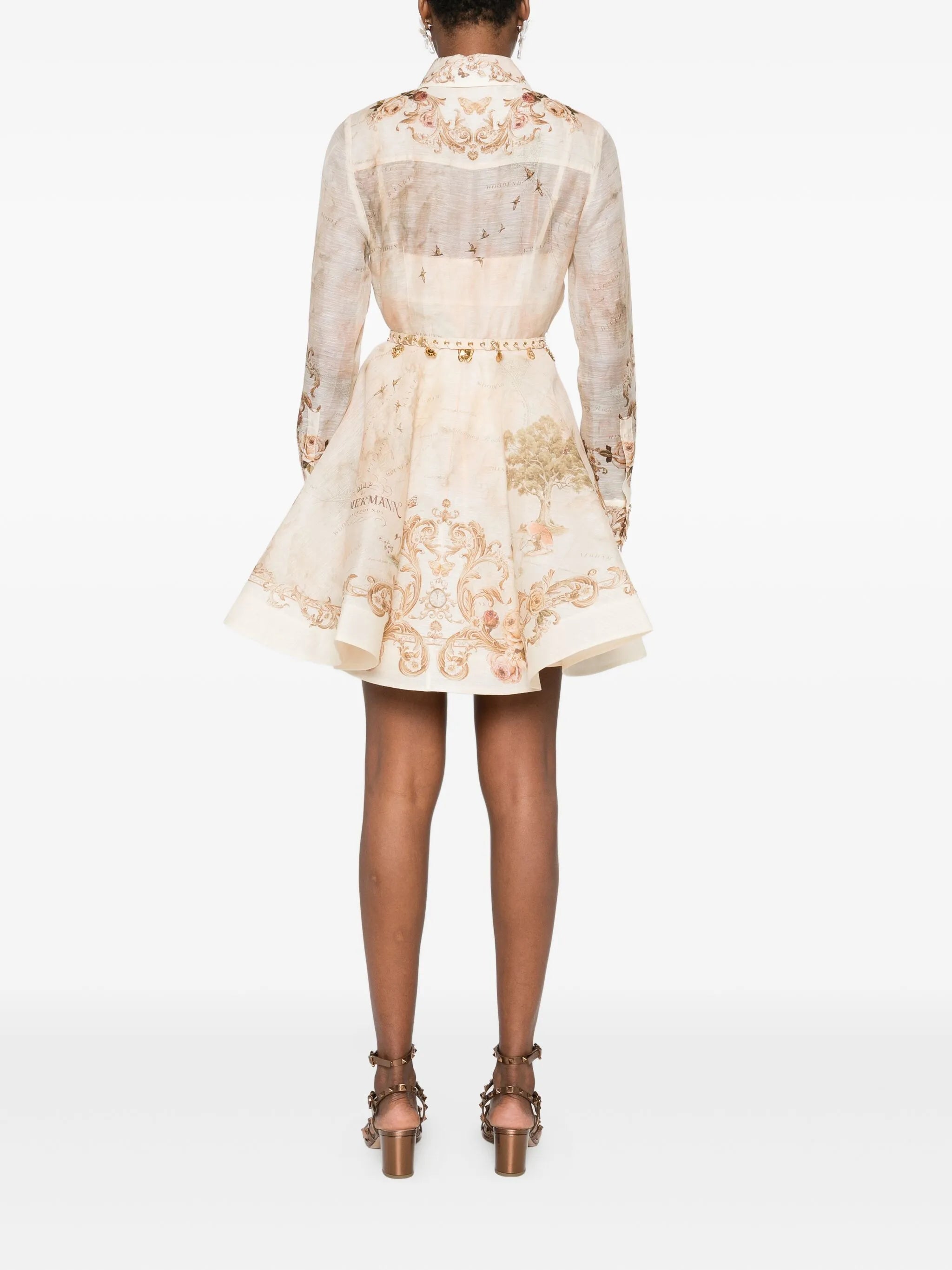floral-print belted mini dress
