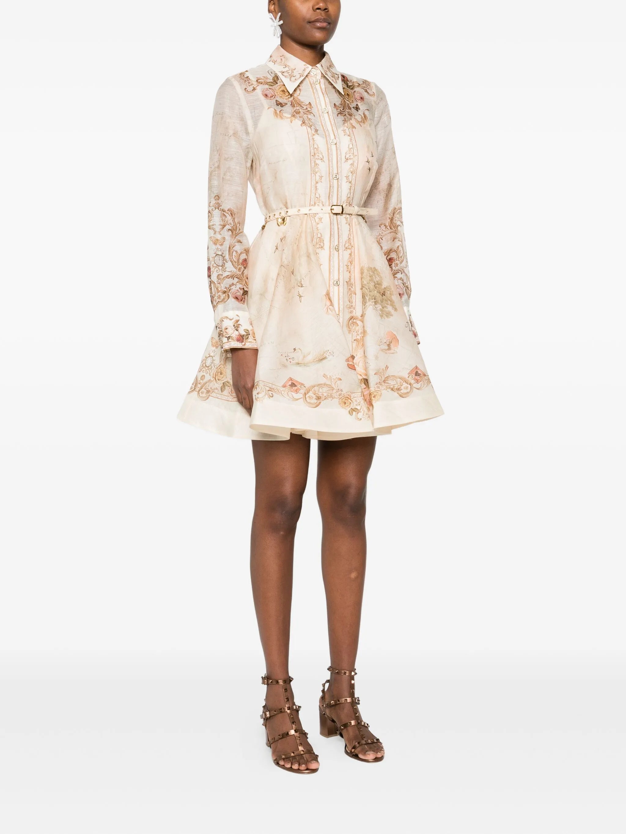 floral-print belted mini dress