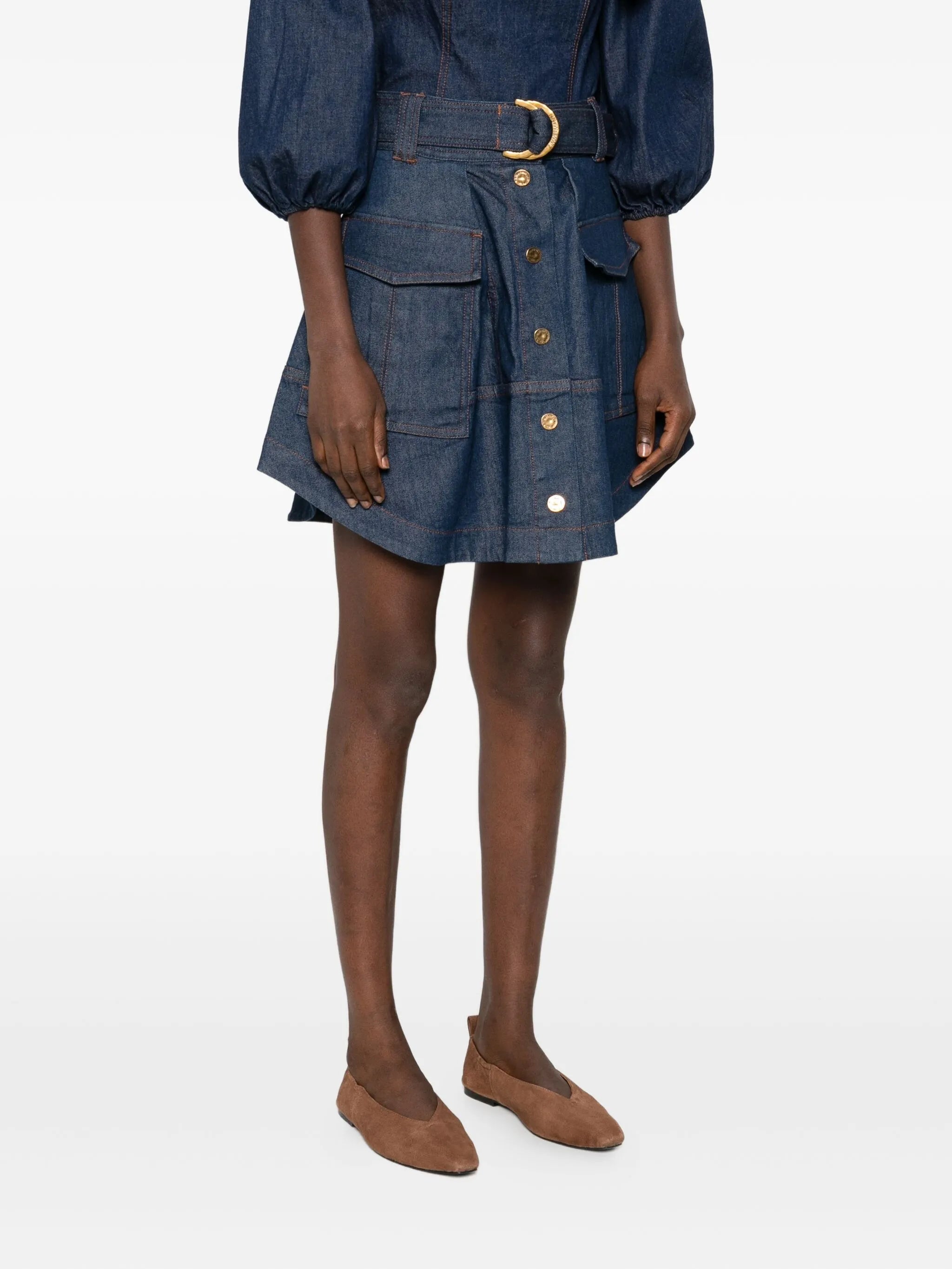 button-fastening cargo skirt