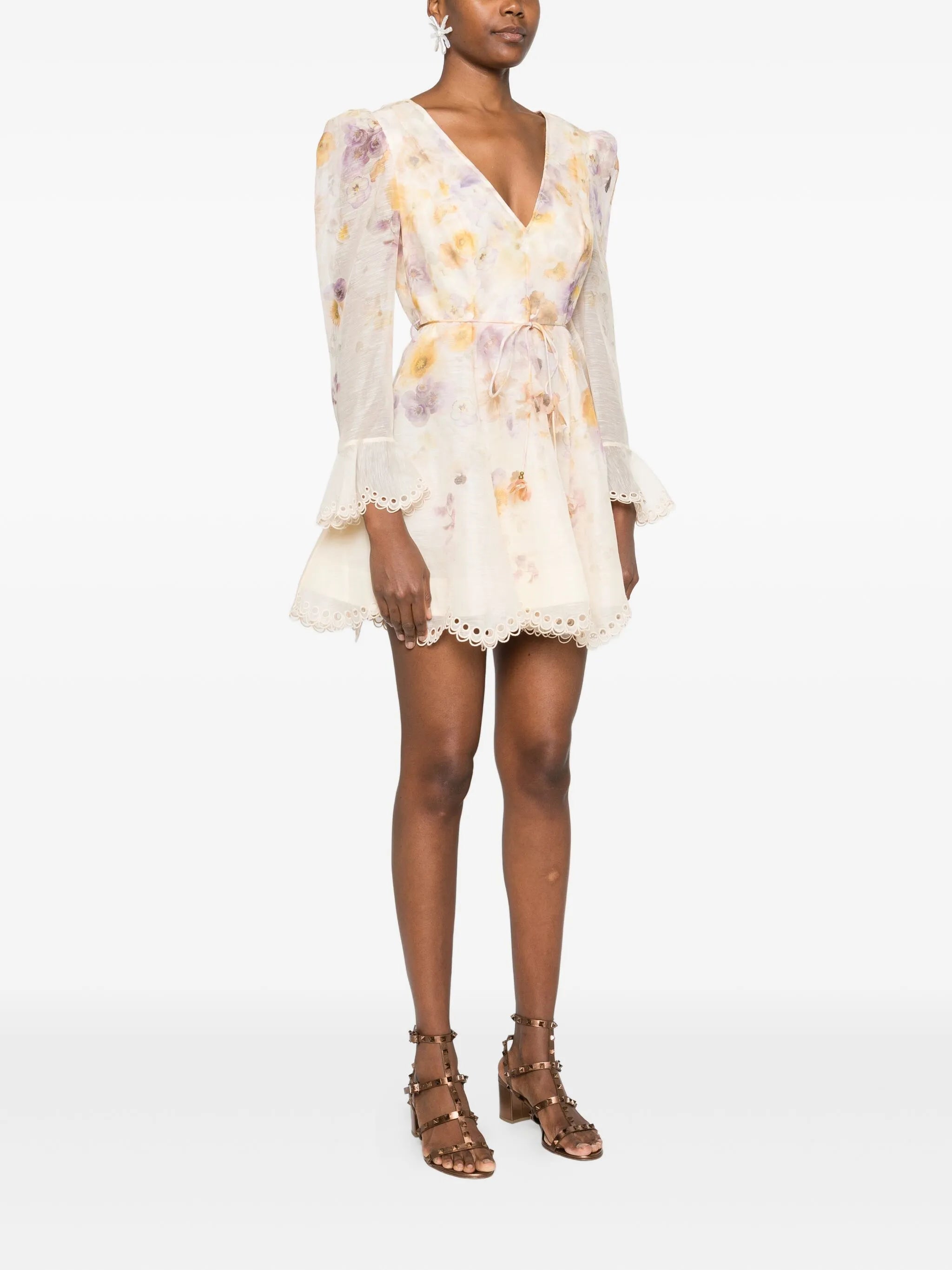 embroidered lace-trimmed mini dress
