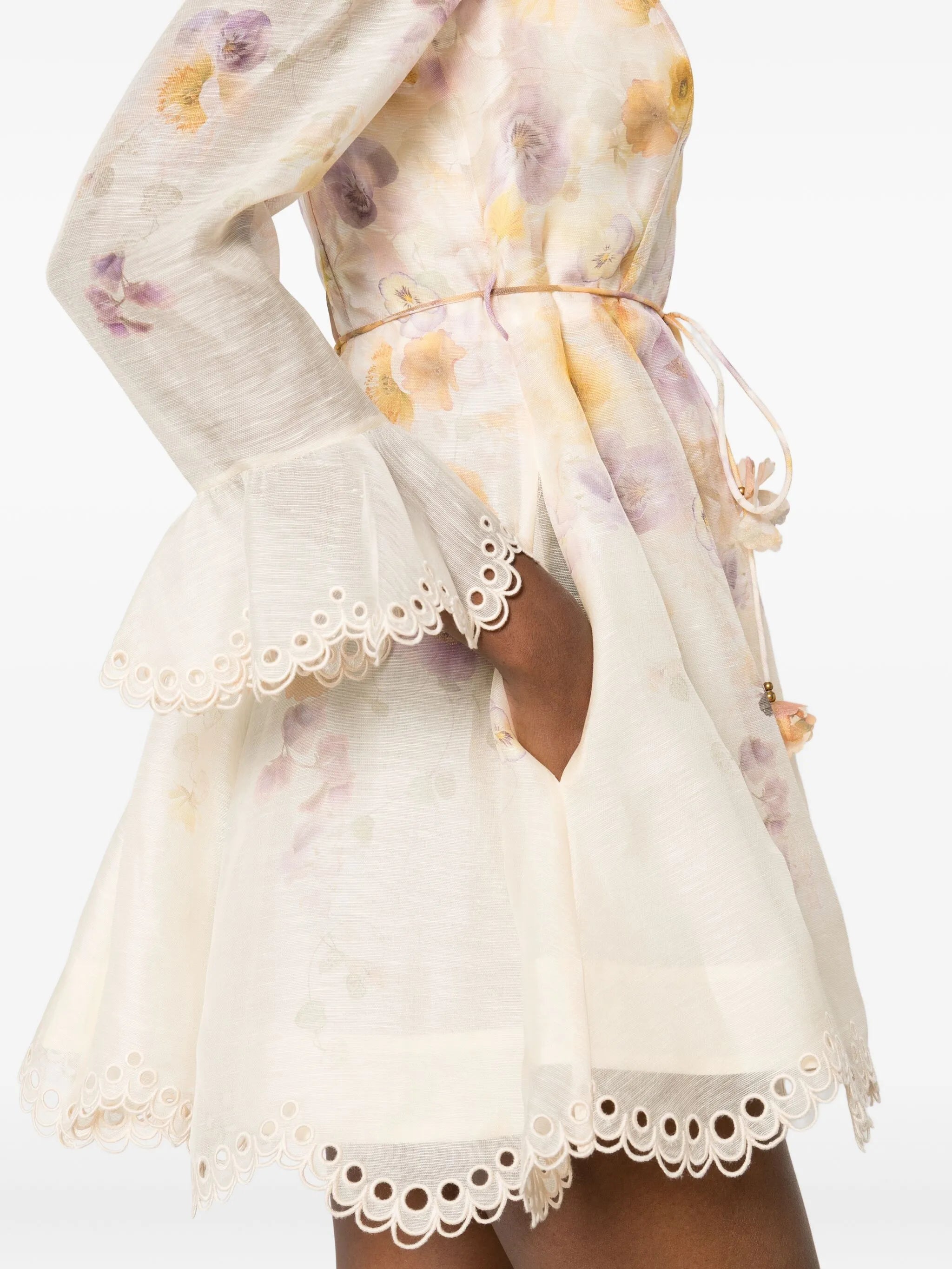 embroidered lace-trimmed mini dress