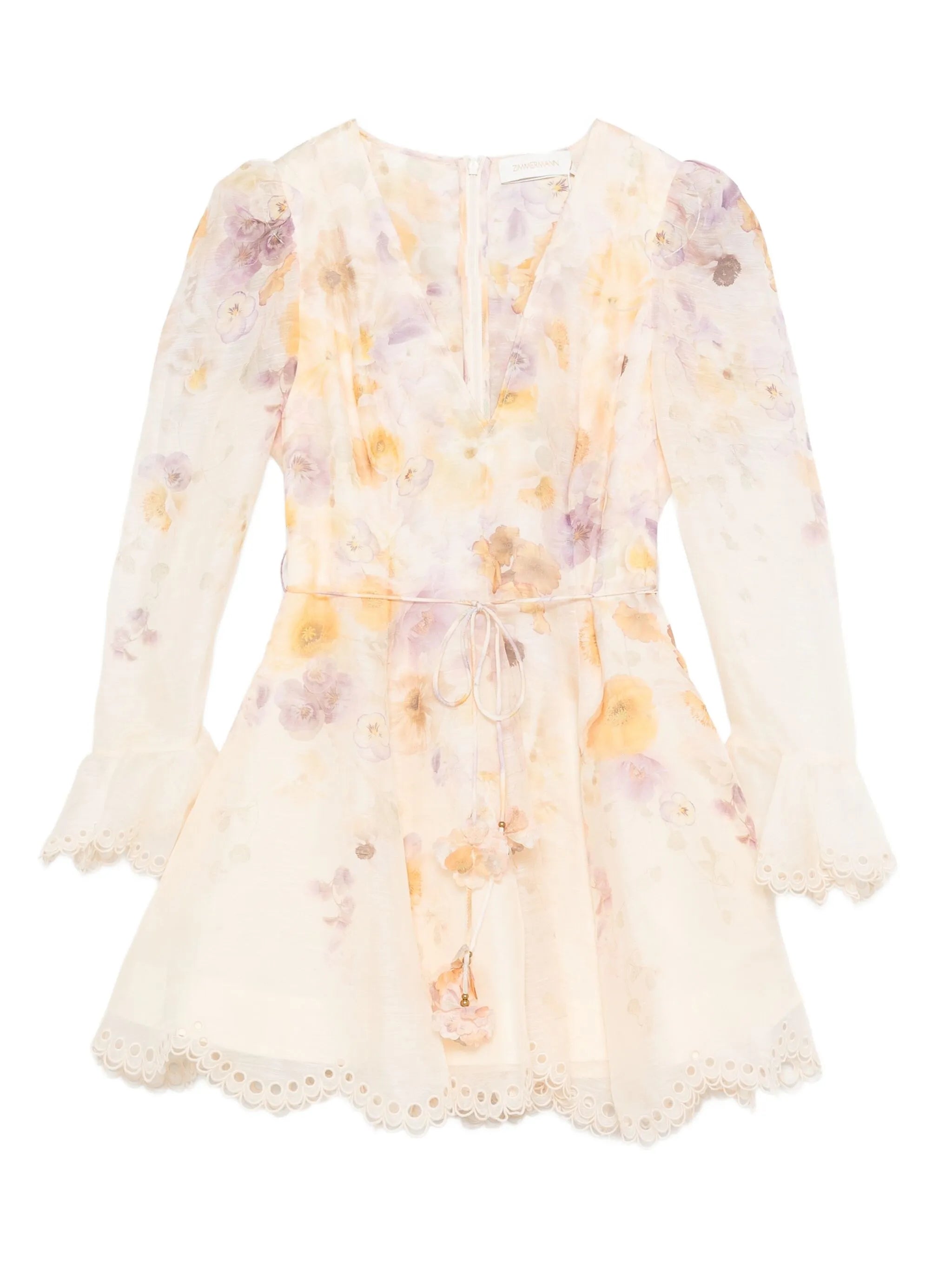 embroidered lace-trimmed mini dress