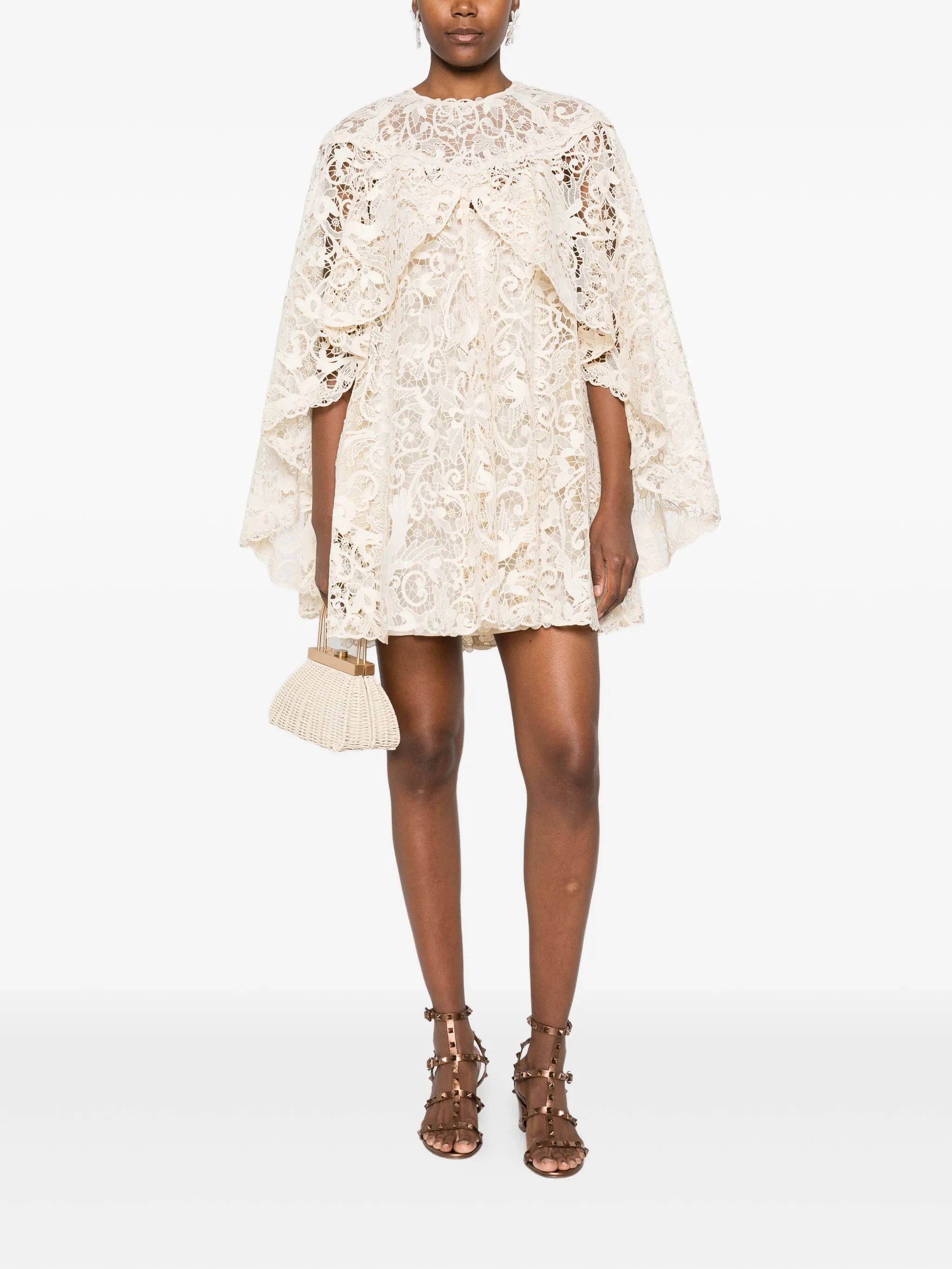 lace ruffled mini dress