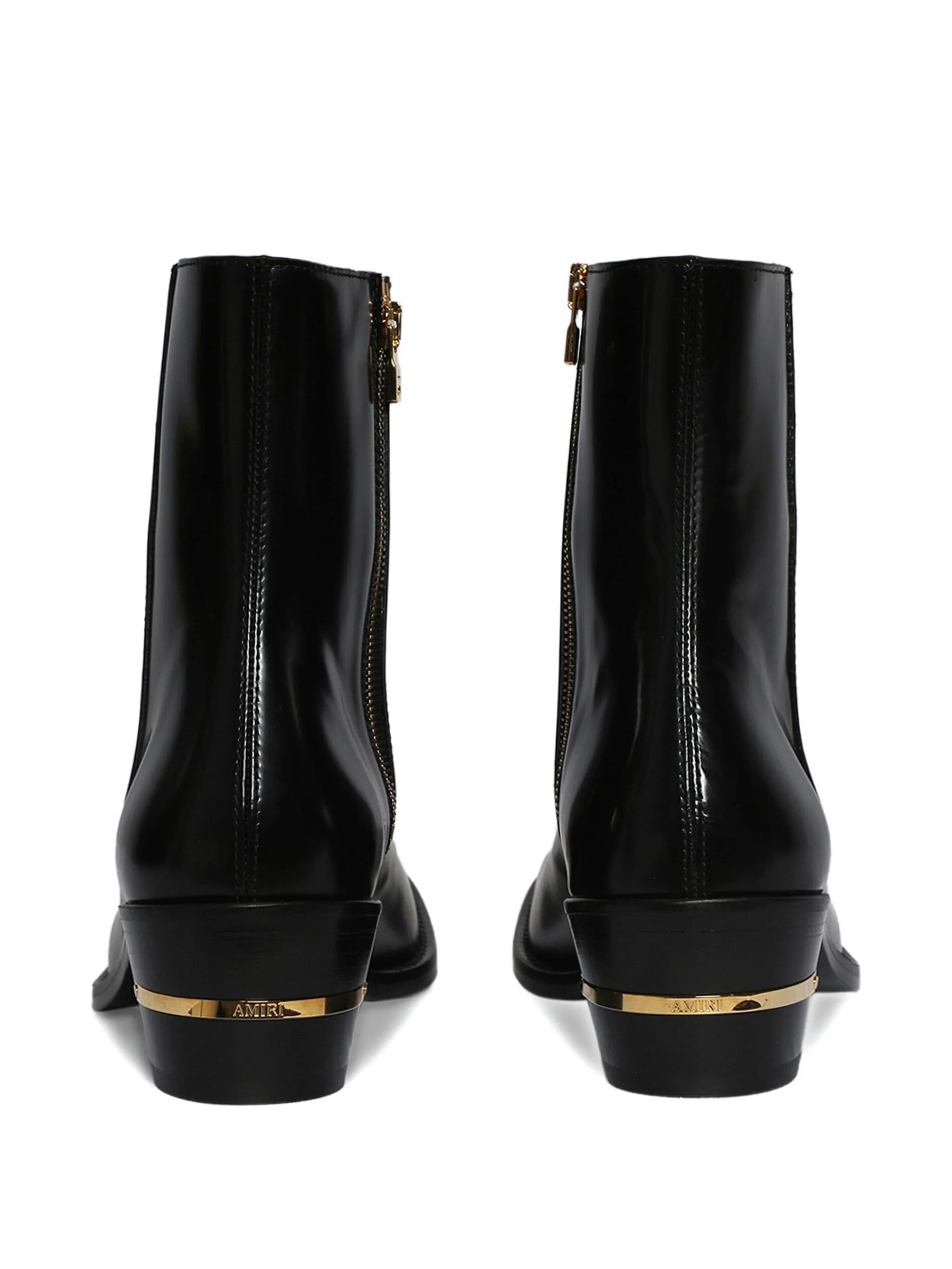 metallic-heel leather boots