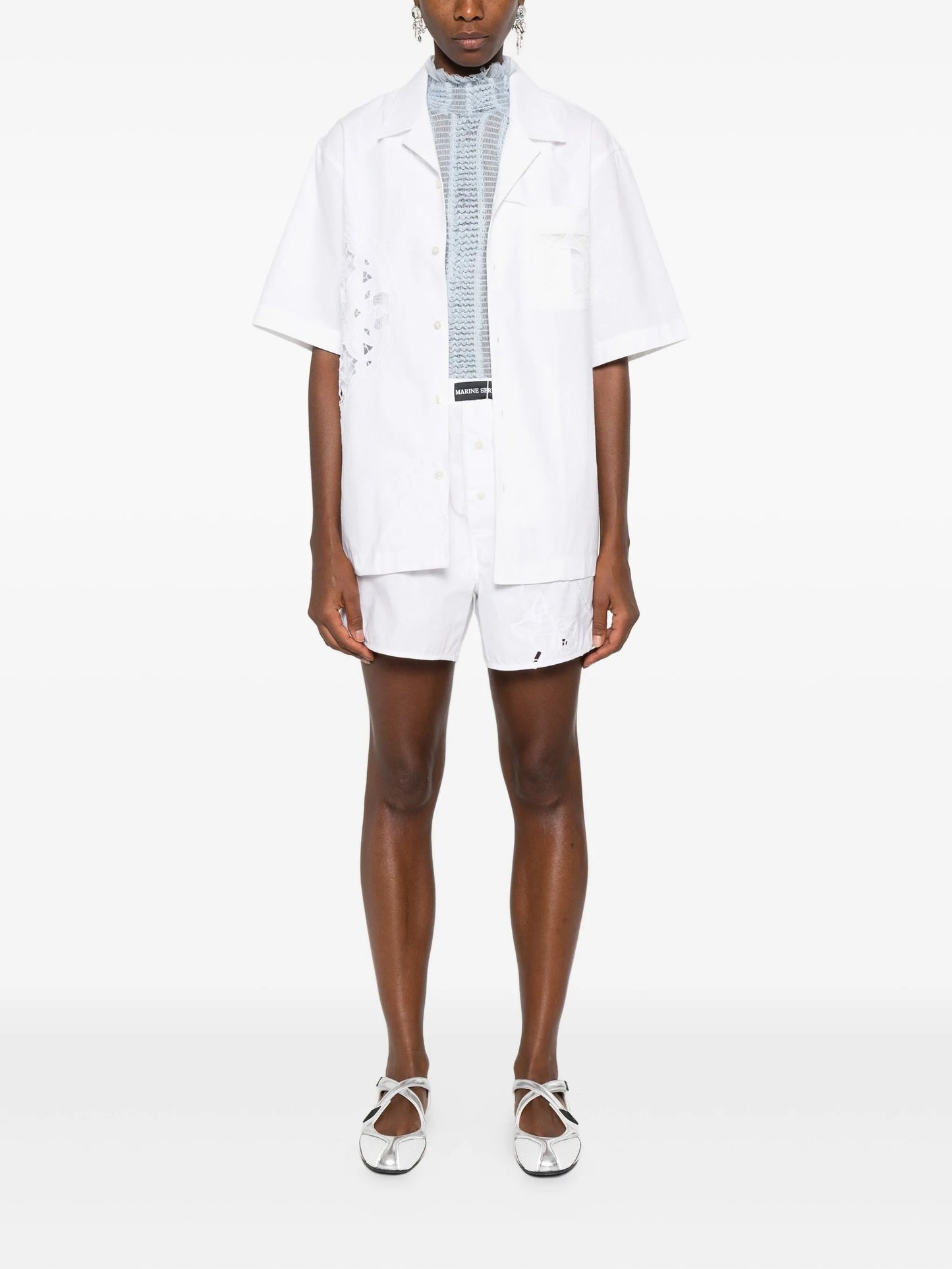 lace-insert short-sleeves shirt