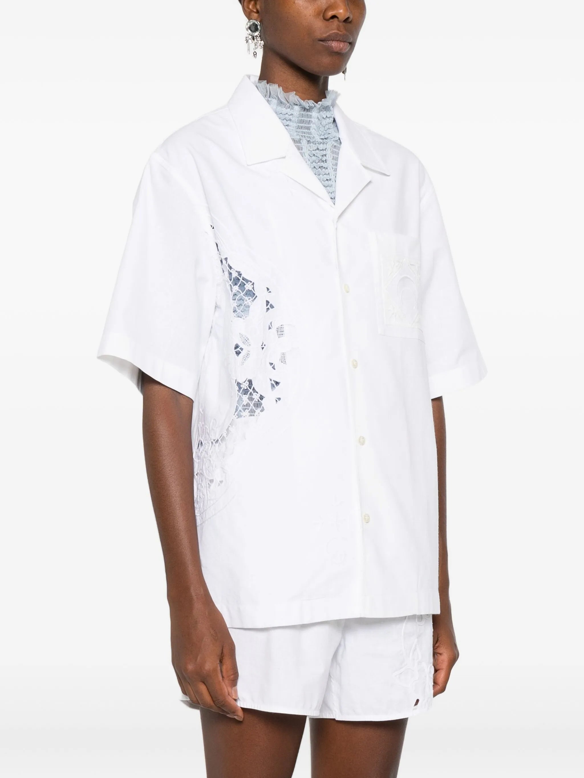 lace-insert short-sleeves shirt