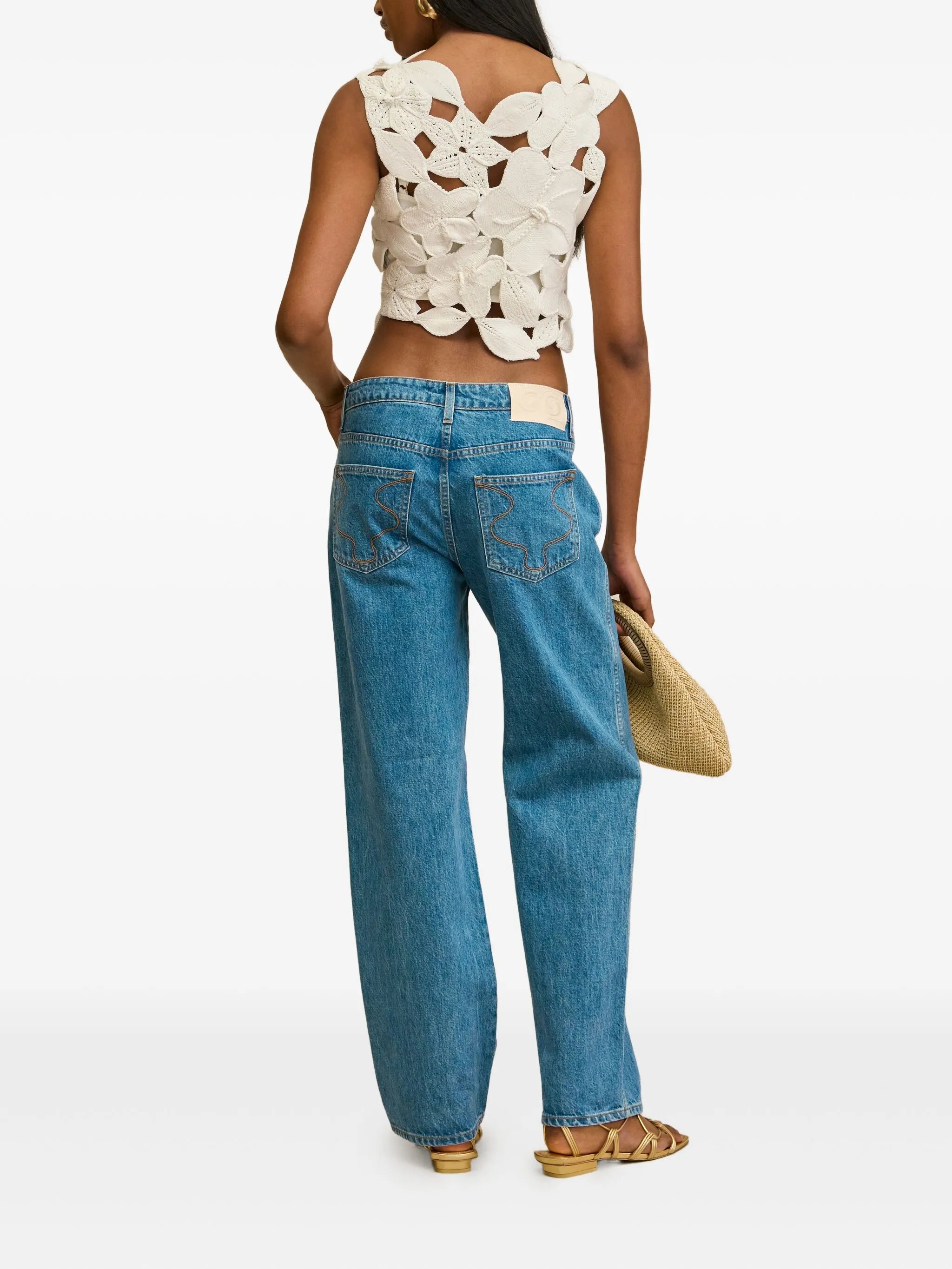 Harrington flower-lace sleeveless top