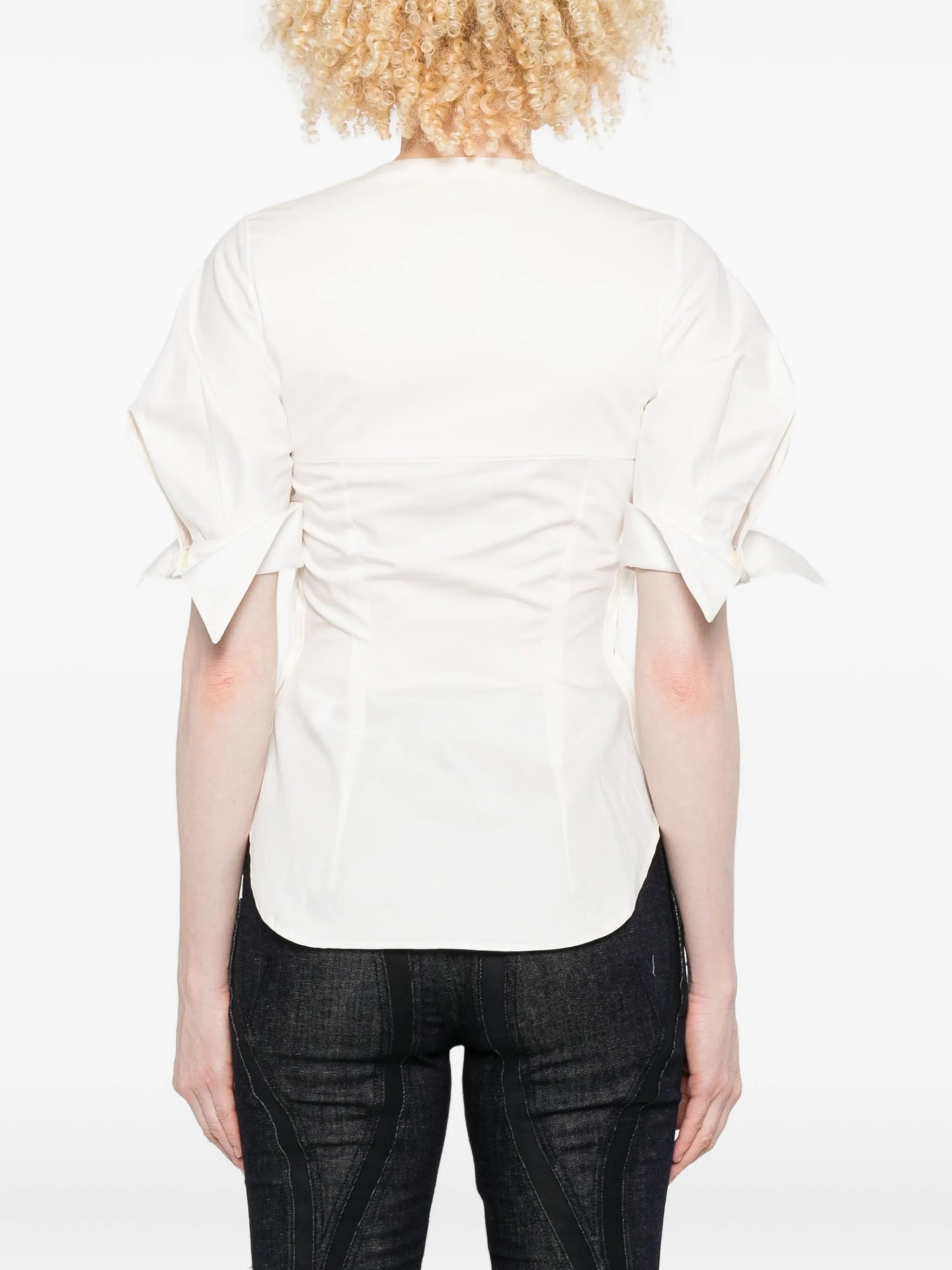 square-neck button-detail blouse