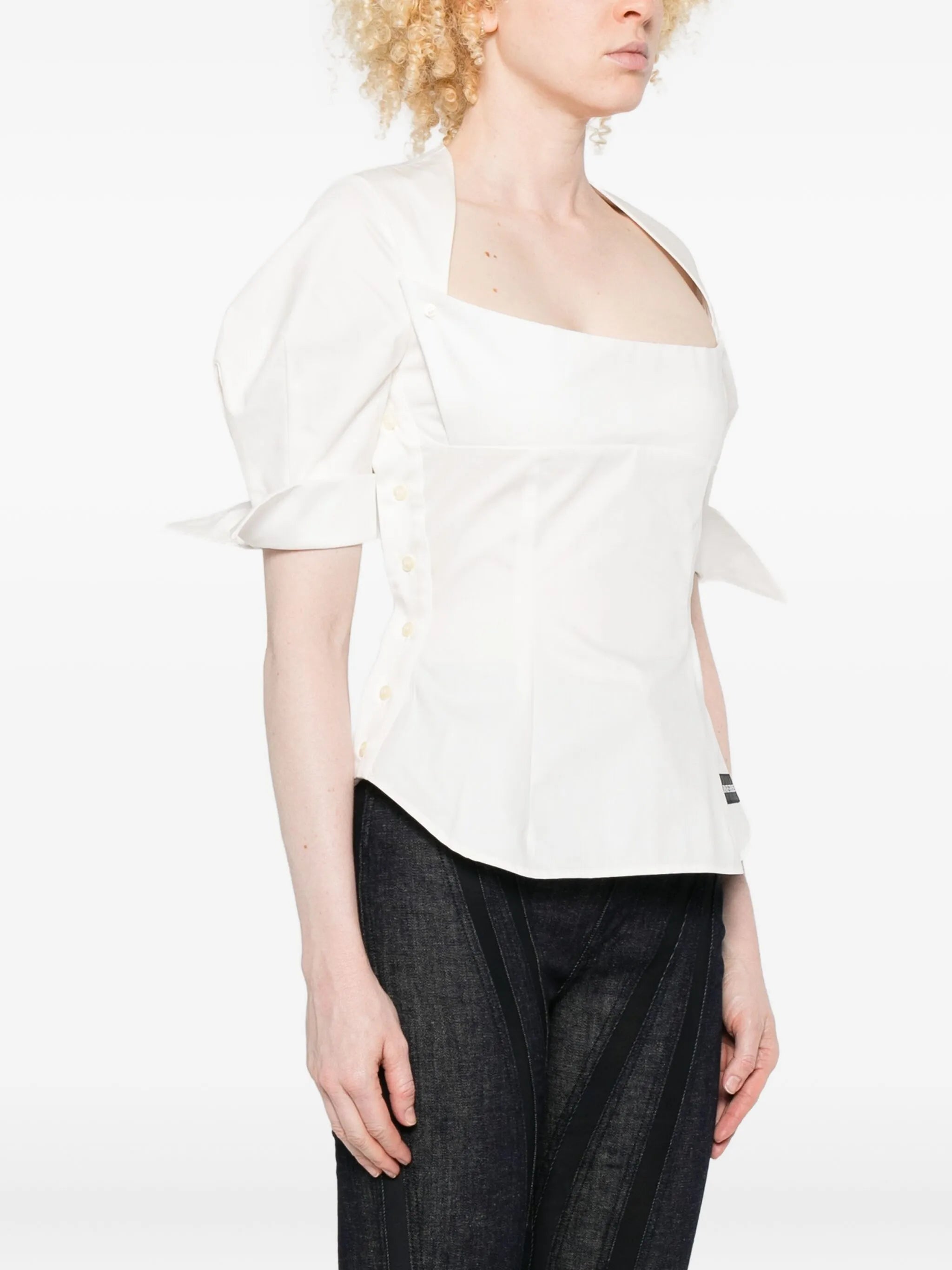 square-neck button-detail blouse