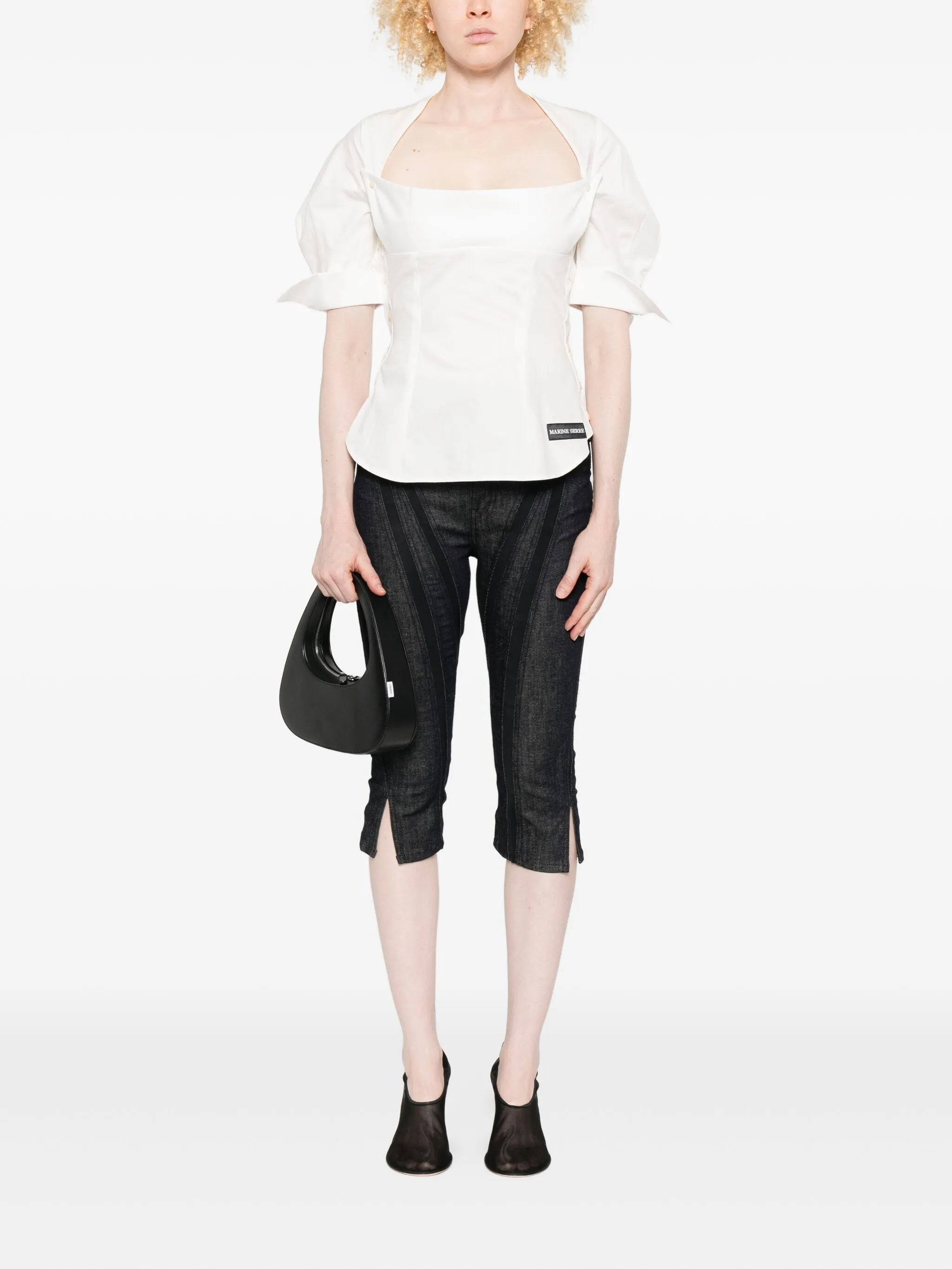 square-neck button-detail blouse
