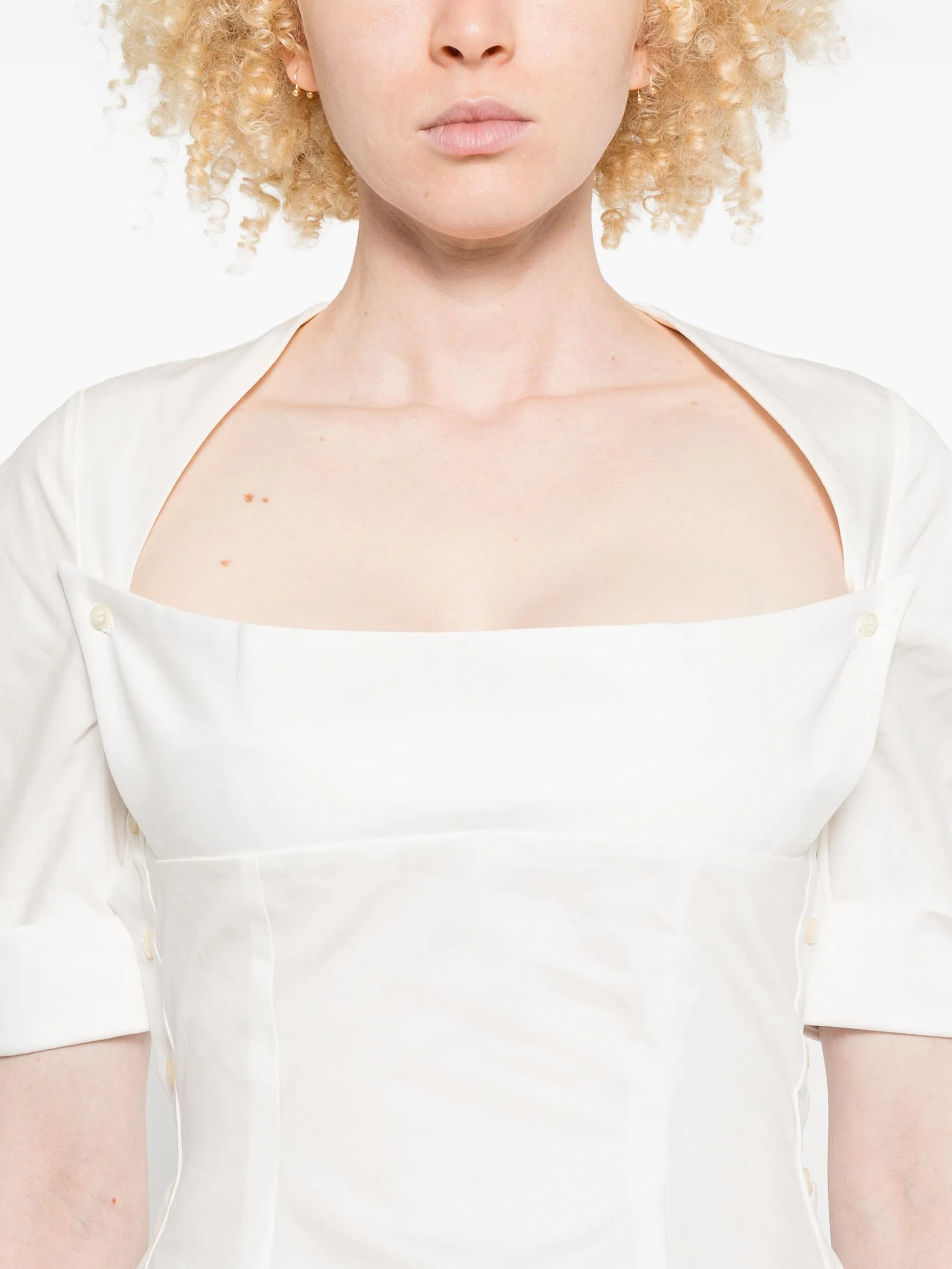 square-neck button-detail blouse