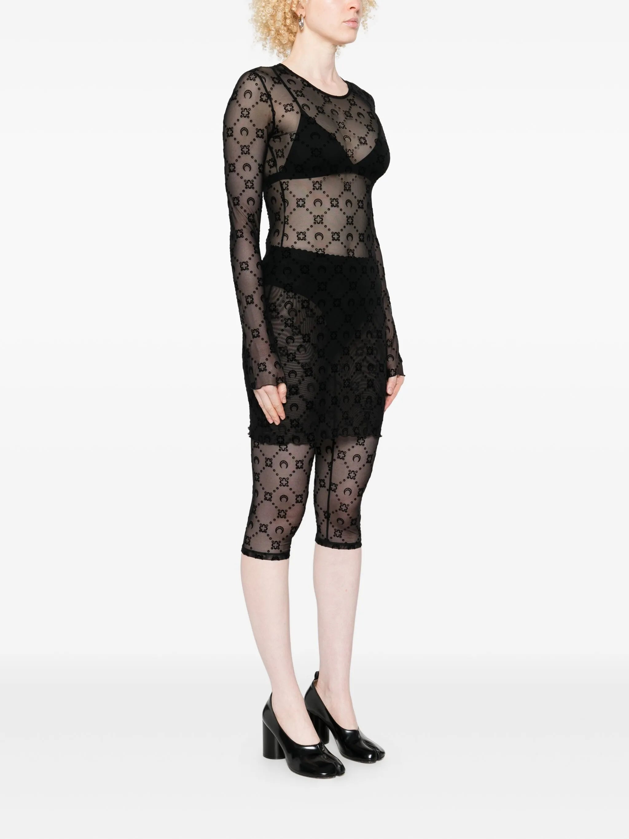 moon-embellished mesh dress